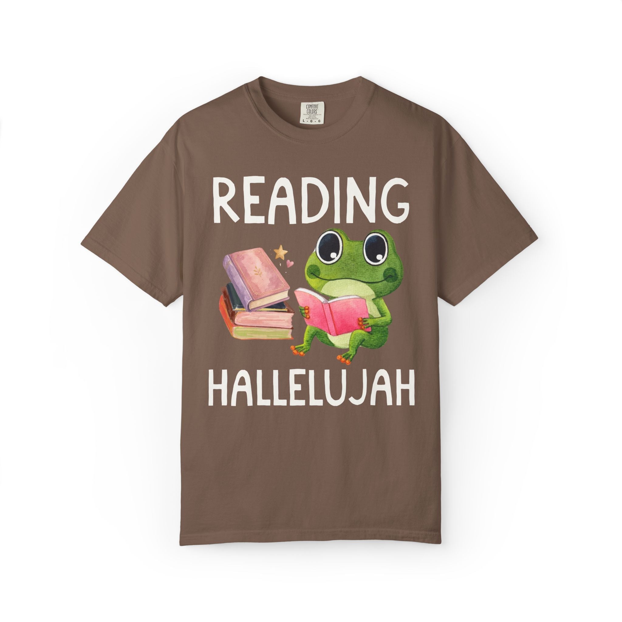Book Lover Reading Hallelujah T-Shirt with Cute Frog, Silly Dreamcore Bookish Tee with Hearts, Funny School Librarian or Library Aide Gift - Opal and June