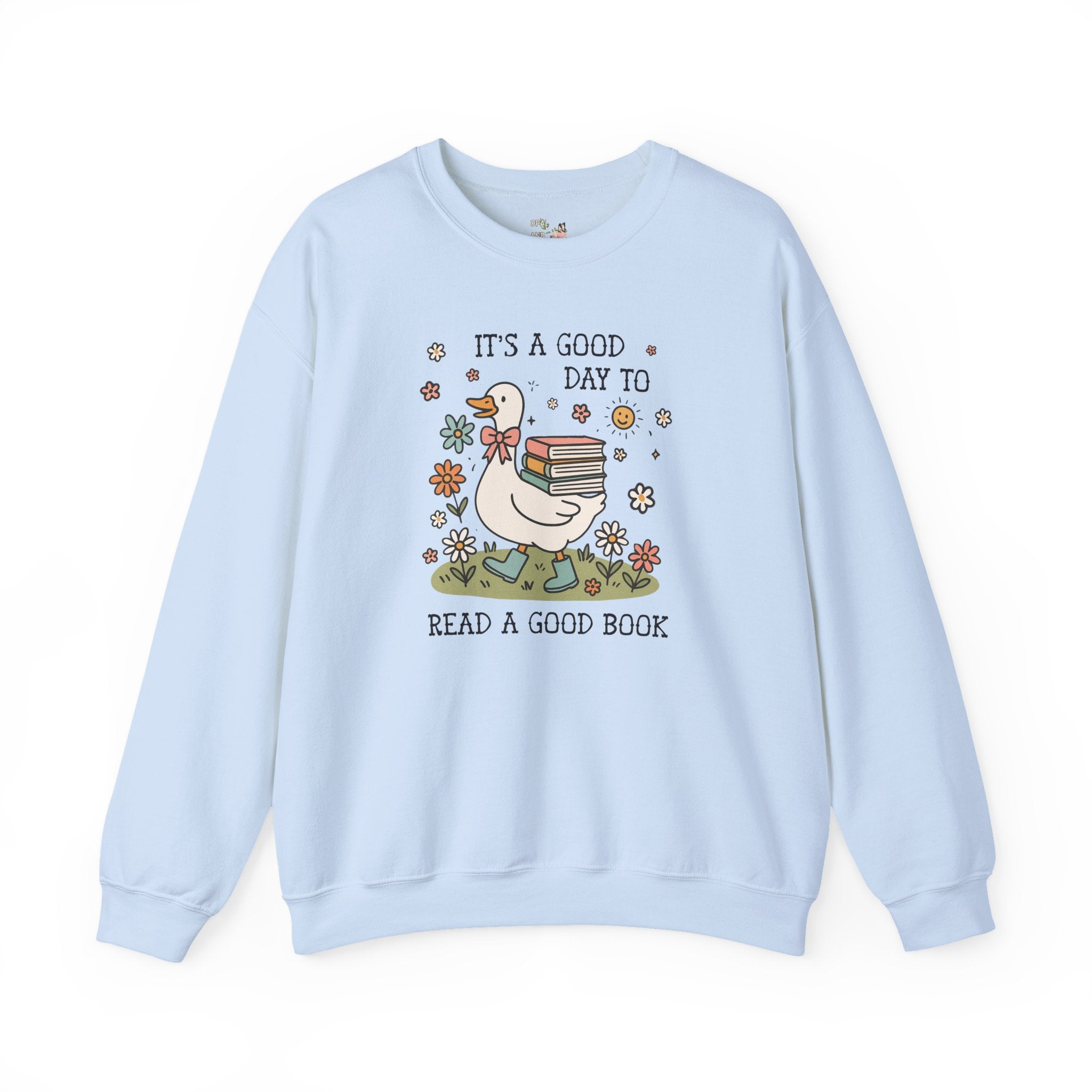 Book Lover Silly Goose Sweatshirt for School Librarian, Reading Teacher, Cute Romance Reader Bookish Crewneck with Flowers for Animal Lover - Opal and June