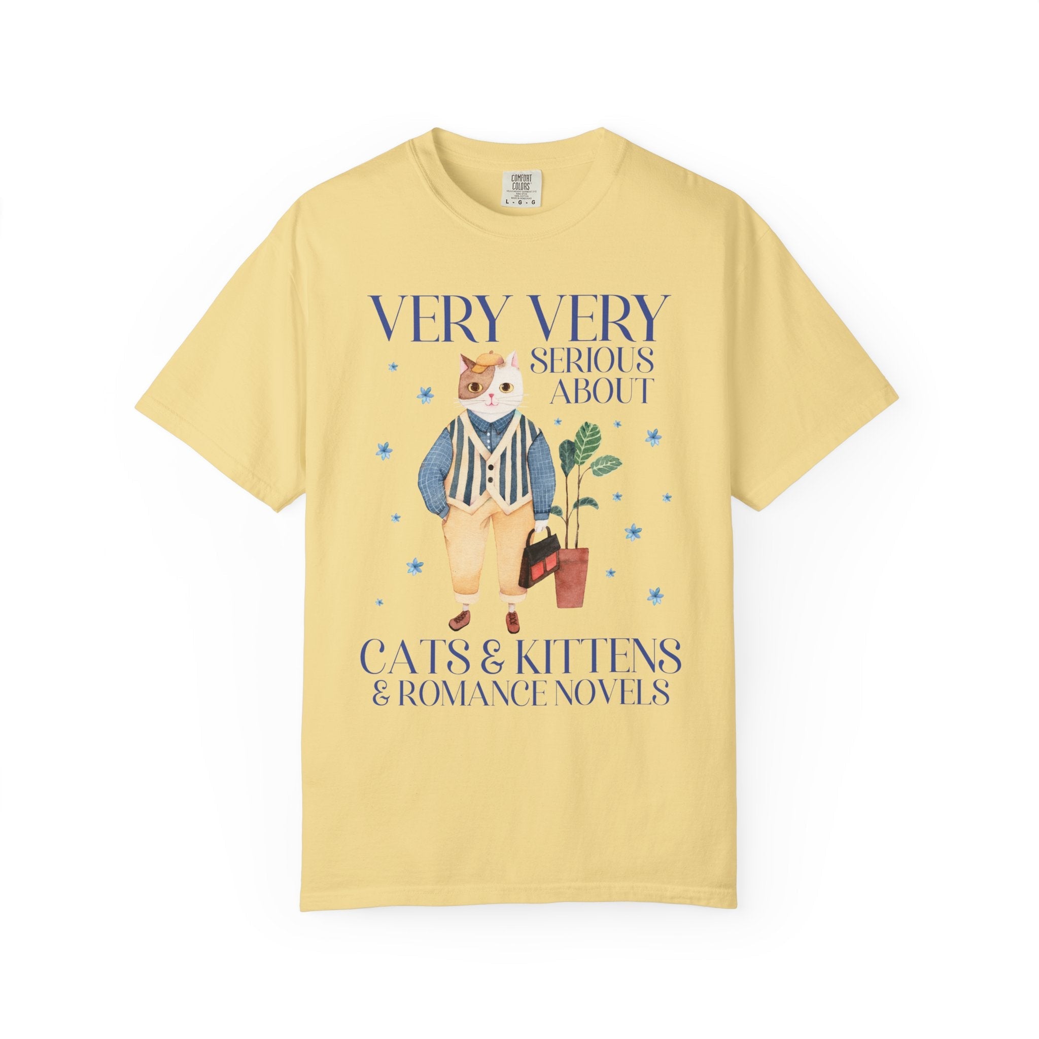 Book Lover Tee Shirt for Romance Reader Who Loves Cats, Funny Saying Animal Lover T-Shirt with Flowers, Colorful 90s Throwback Bookish Tee - Opal and June