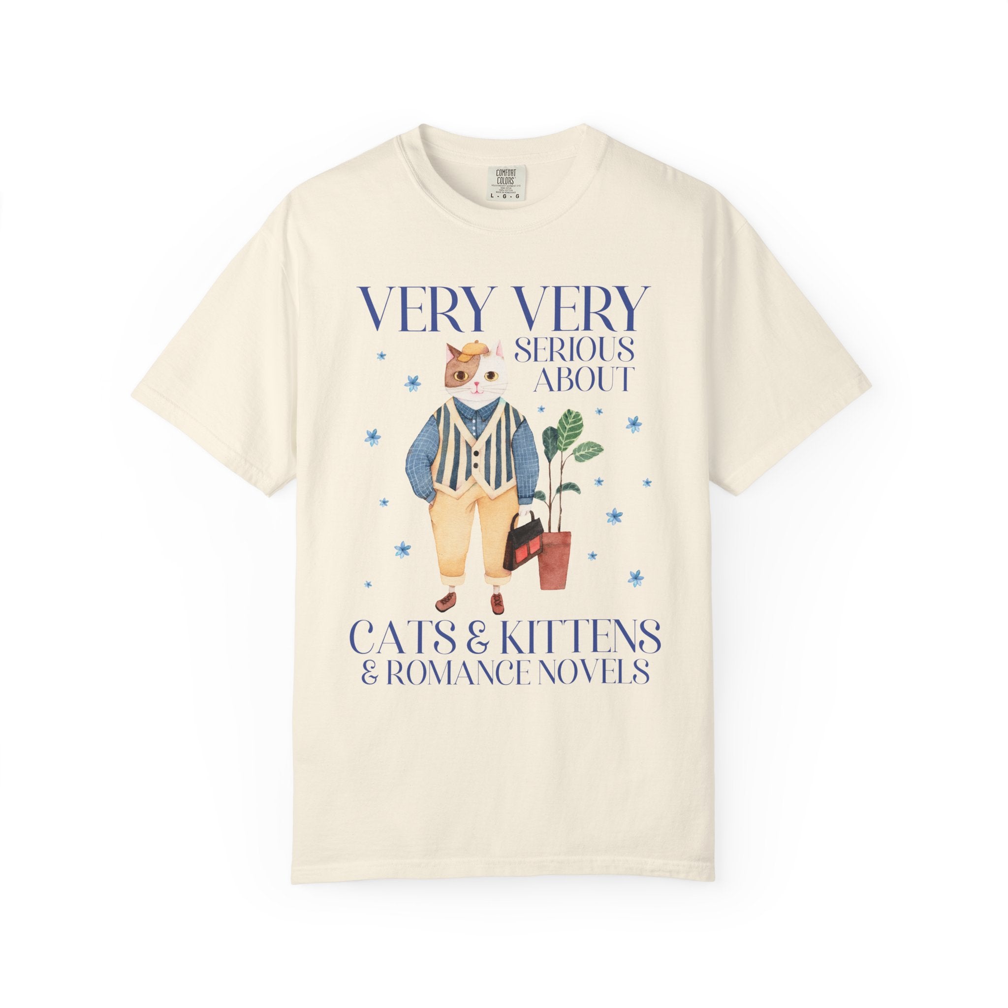 Book Lover Tee Shirt for Romance Reader Who Loves Cats, Funny Saying Animal Lover T-Shirt with Flowers, Colorful 90s Throwback Bookish Tee - Opal and June