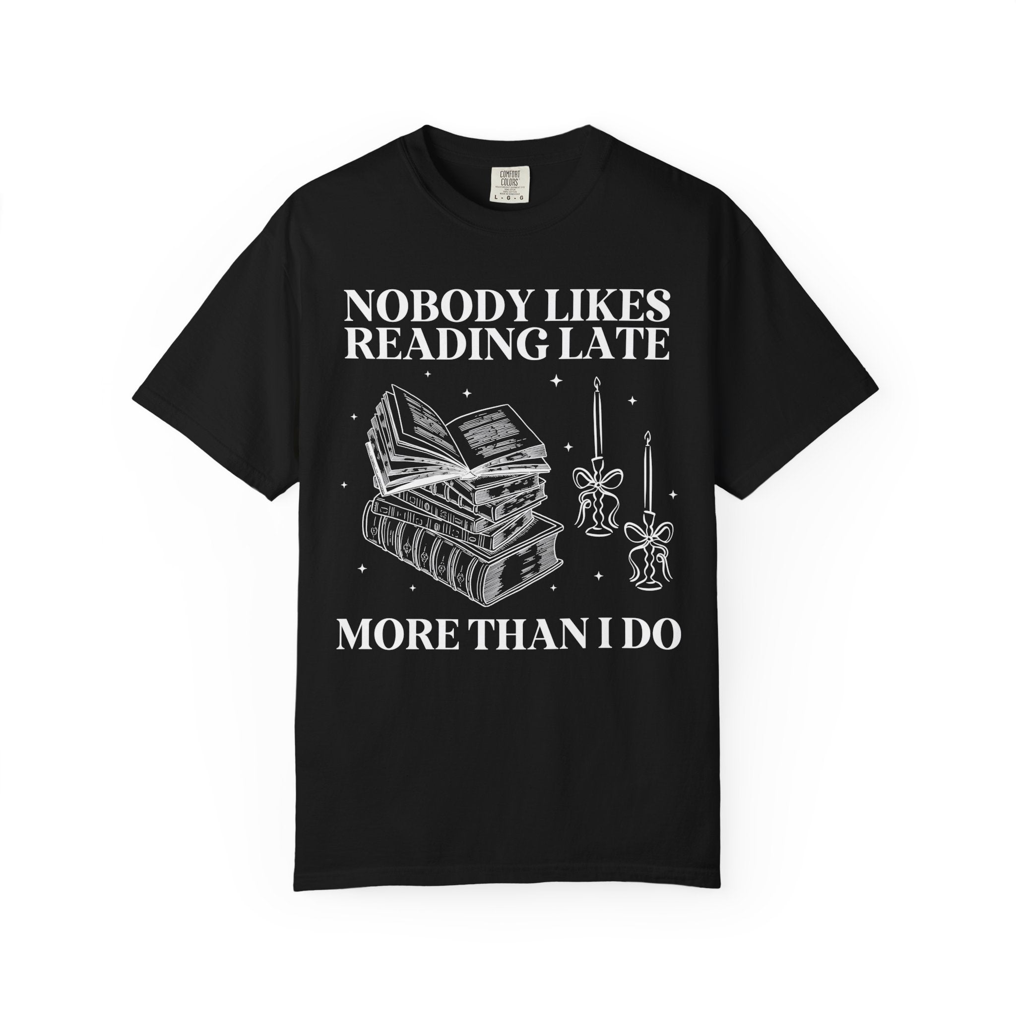 Book Lover Tee Shirt for Romance Reader Who Loves to Stay Up Late Reading, Funny Saying Bookish T-Shirt with Stars, Cute Bookworm Present - Opal and June