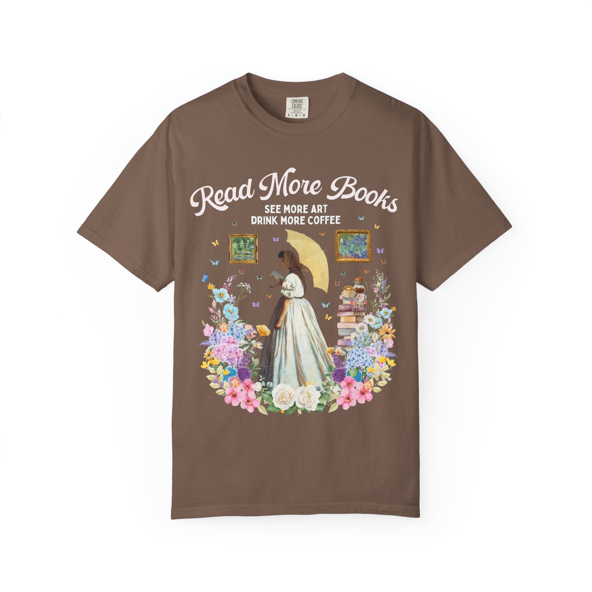 Bookish Art History Shirt, Coffee Lover, Colorful Floral Read More Books Tee, Historical Fiction Reader, Romance Bookworm Claude Monet Tee - Opal and June