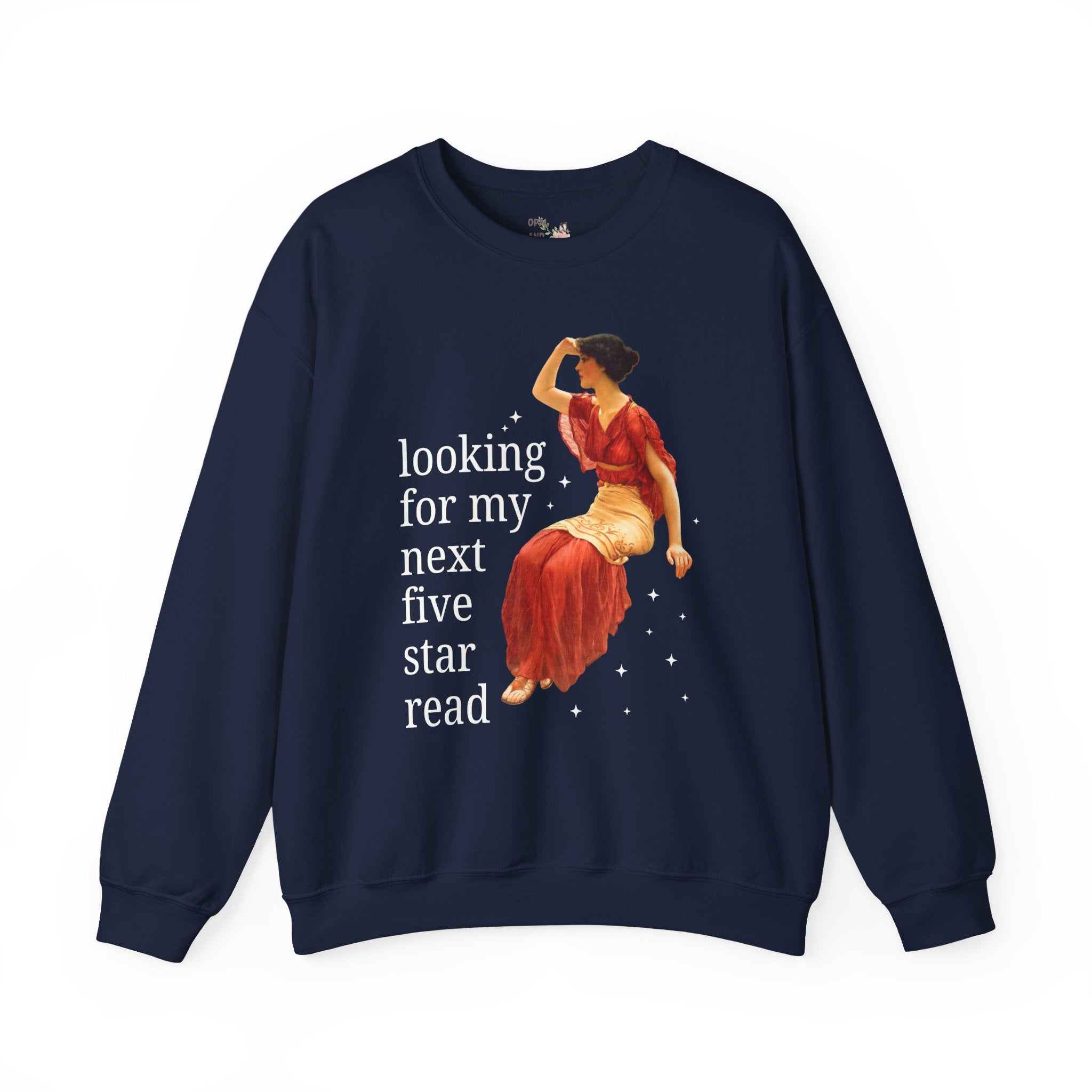 Bookish Art History Sweatshirt: Looking For My Next Five Star Reader, Silly Book Lover Crewneck for Bookworm Who Loves 19th Century Art - Opal and June
