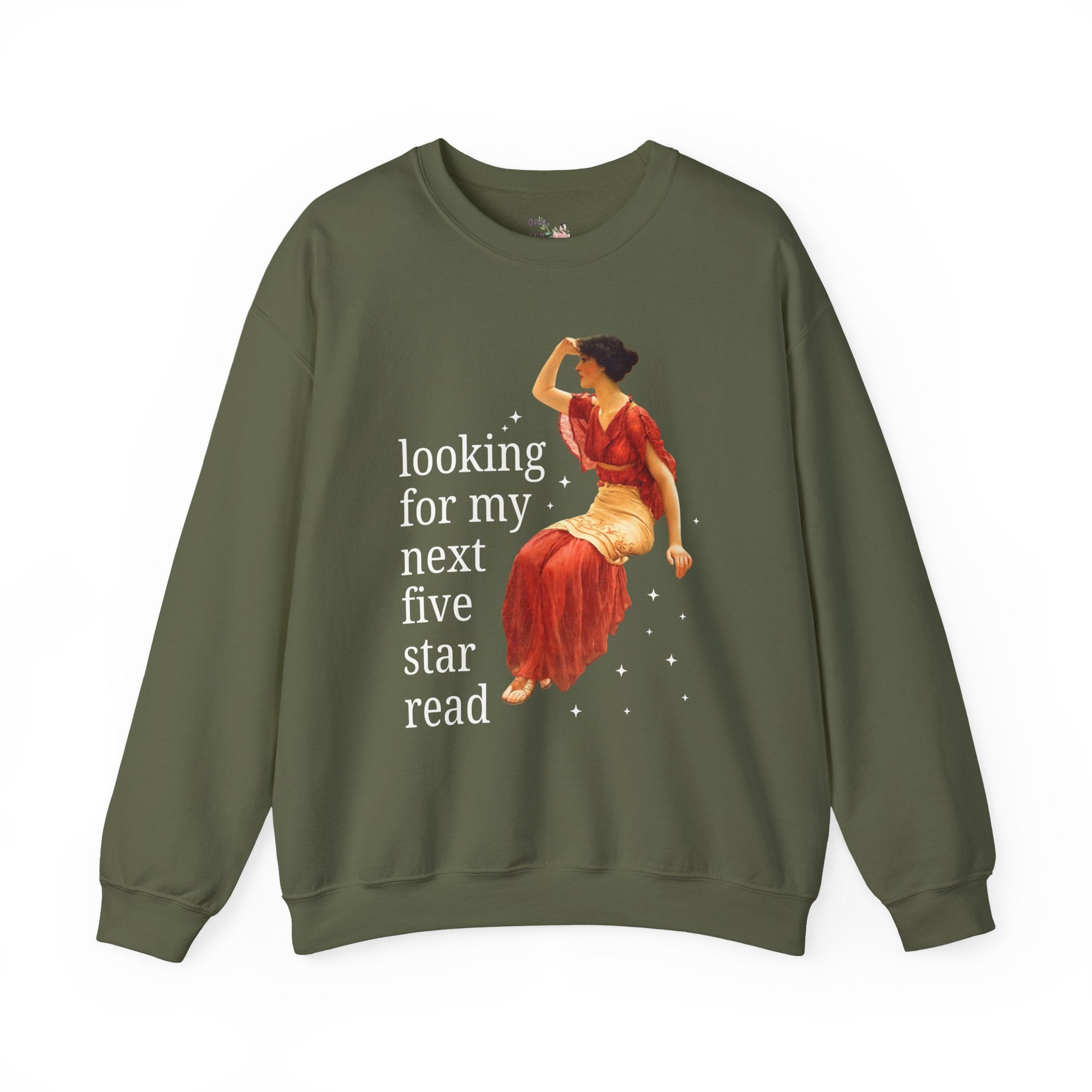 Bookish Art History Sweatshirt: Looking For My Next Five Star Reader, Silly Book Lover Crewneck for Bookworm Who Loves 19th Century Art - Opal and June