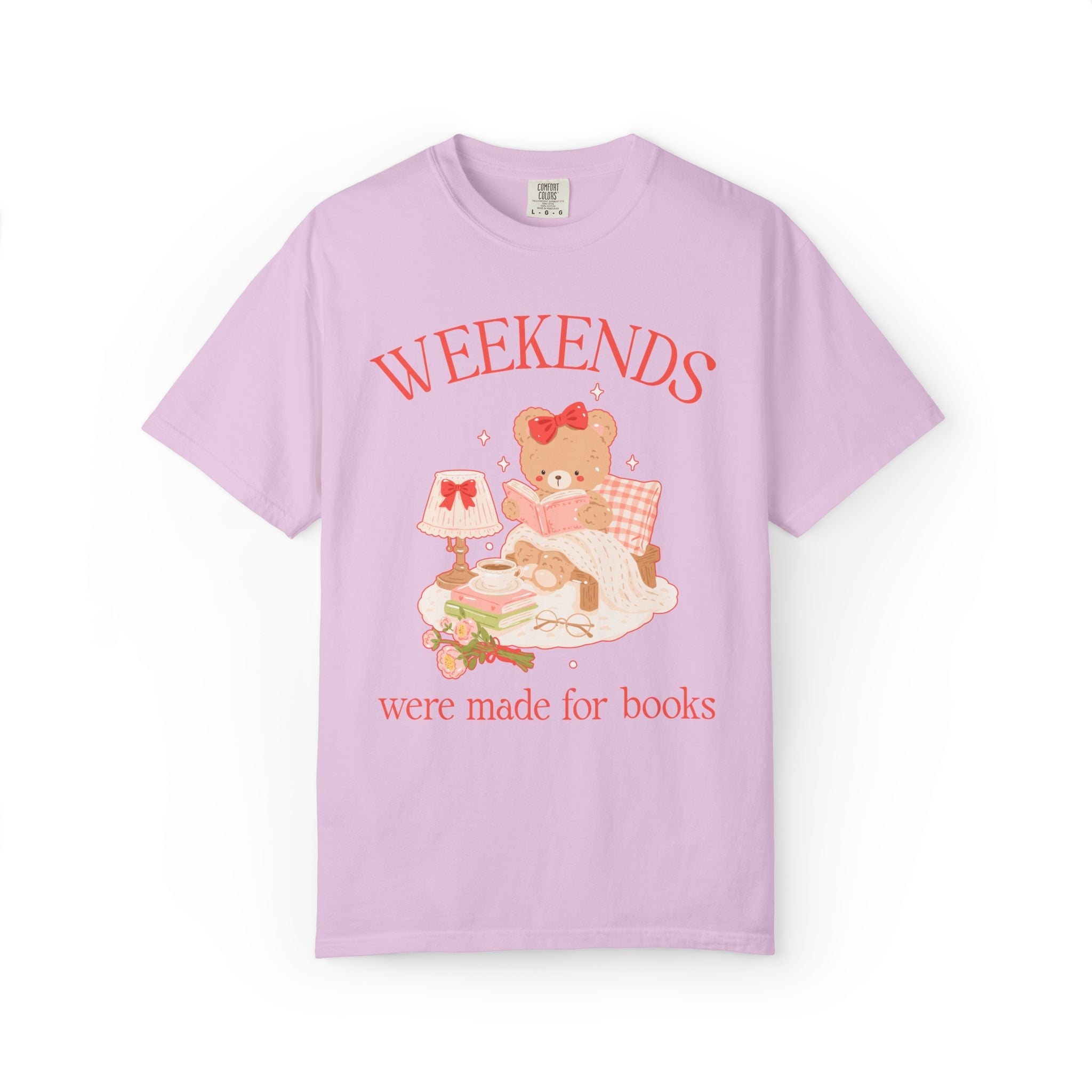 Bookish Bear Tee Shirt for Animal Lover or Librarian: Weekends Were Made for Books, 90s Aesthetic Bookworm Gift, Romance or Mystery Reader - Opal and June