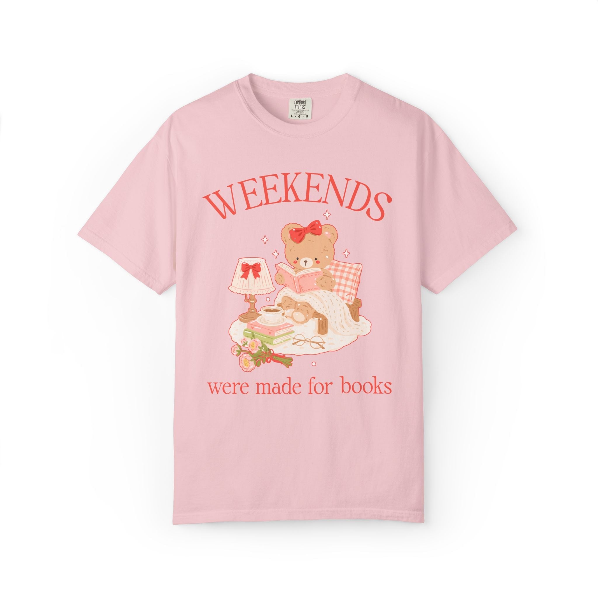 Bookish Bear Tee Shirt for Animal Lover or Librarian: Weekends Were Made for Books, 90s Aesthetic Bookworm Gift, Romance or Mystery Reader - Opal and June