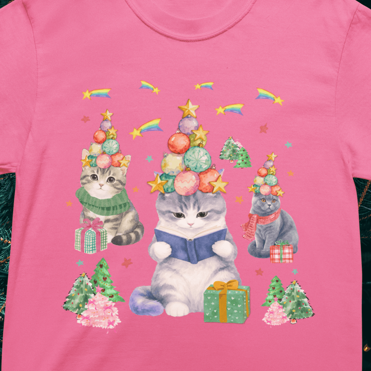 Bookish Cat Christmas Tee Shirt - Opal and June