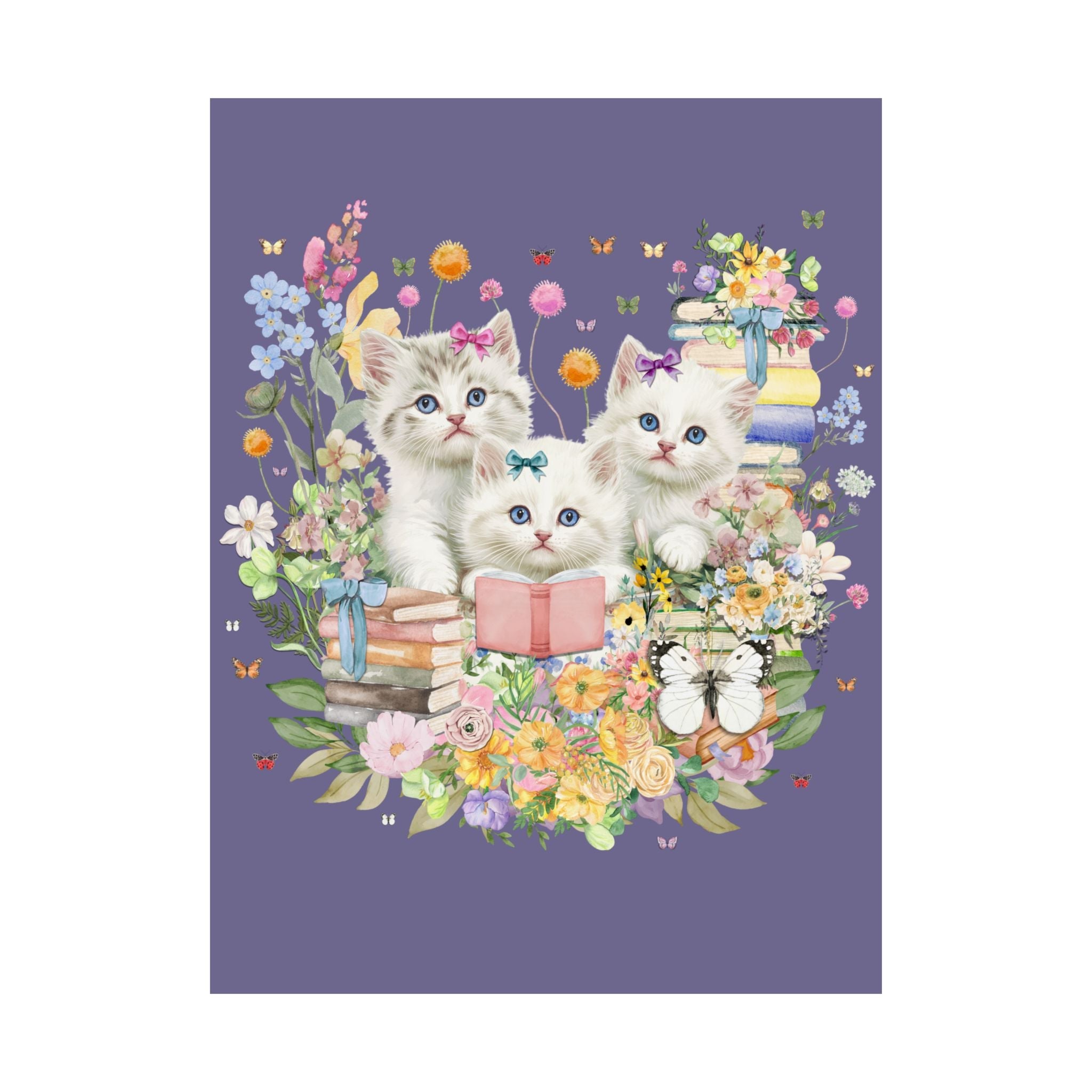 Bookish Cat Lover Poster for Cat Mom or Cat Dad Who Loves Reading: 90s Throwback Poster Print with Butterflies, Gift for Bookworm or Author - Opal and June