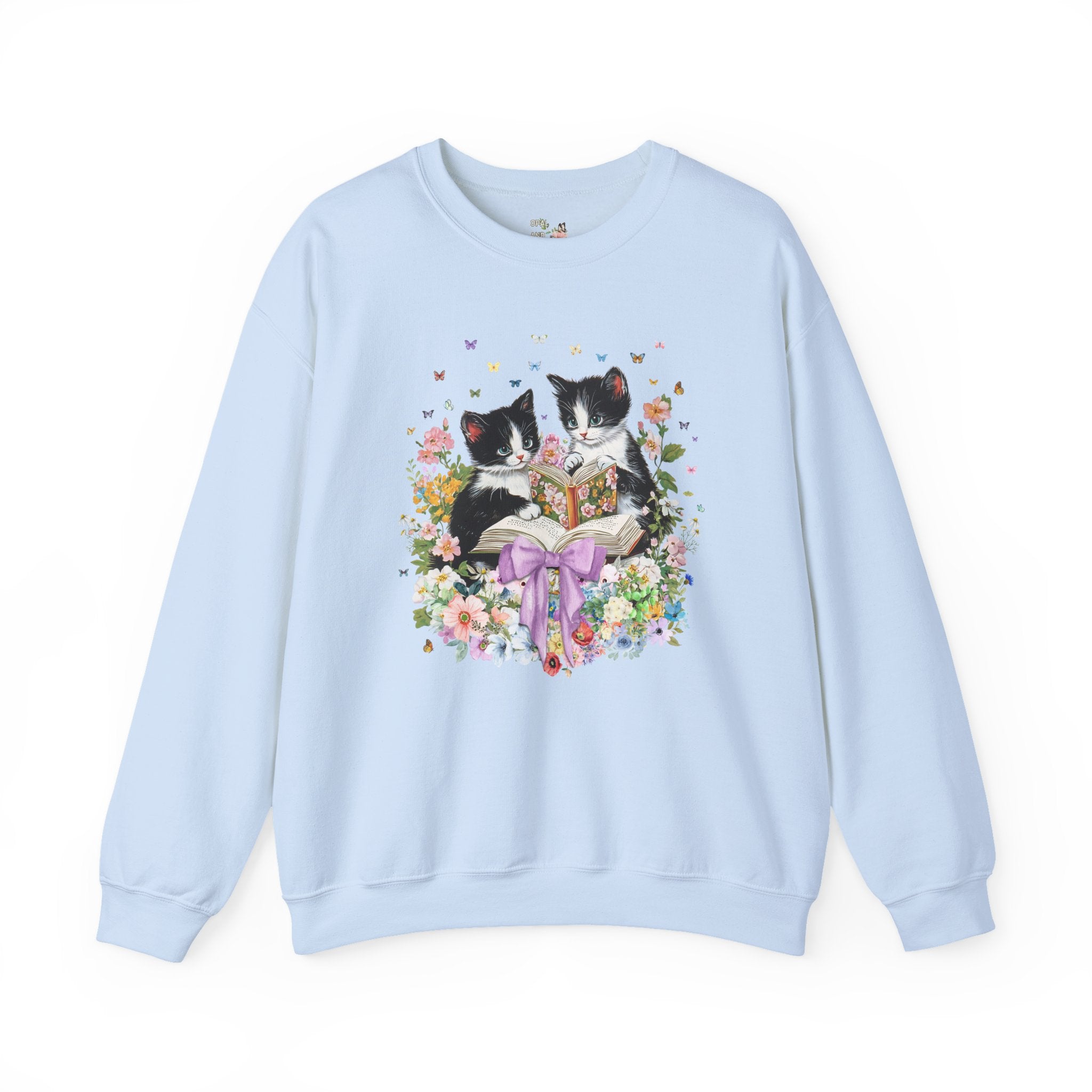 Bookish Cat Lover Sweatshirt, Cat Mom, Cat Dad Who Loves Reading, Cute School Librarian Shirt for Bookworm Who Loves Kittens, 90s Throwback - Opal and June