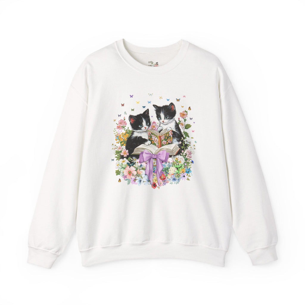 Bookish Cat Lover Sweatshirt, Cat Mom, Cat Dad Who Loves Reading, Cute School Librarian Shirt for Bookworm Who Loves Kittens, 90s Throwback - Opal and June