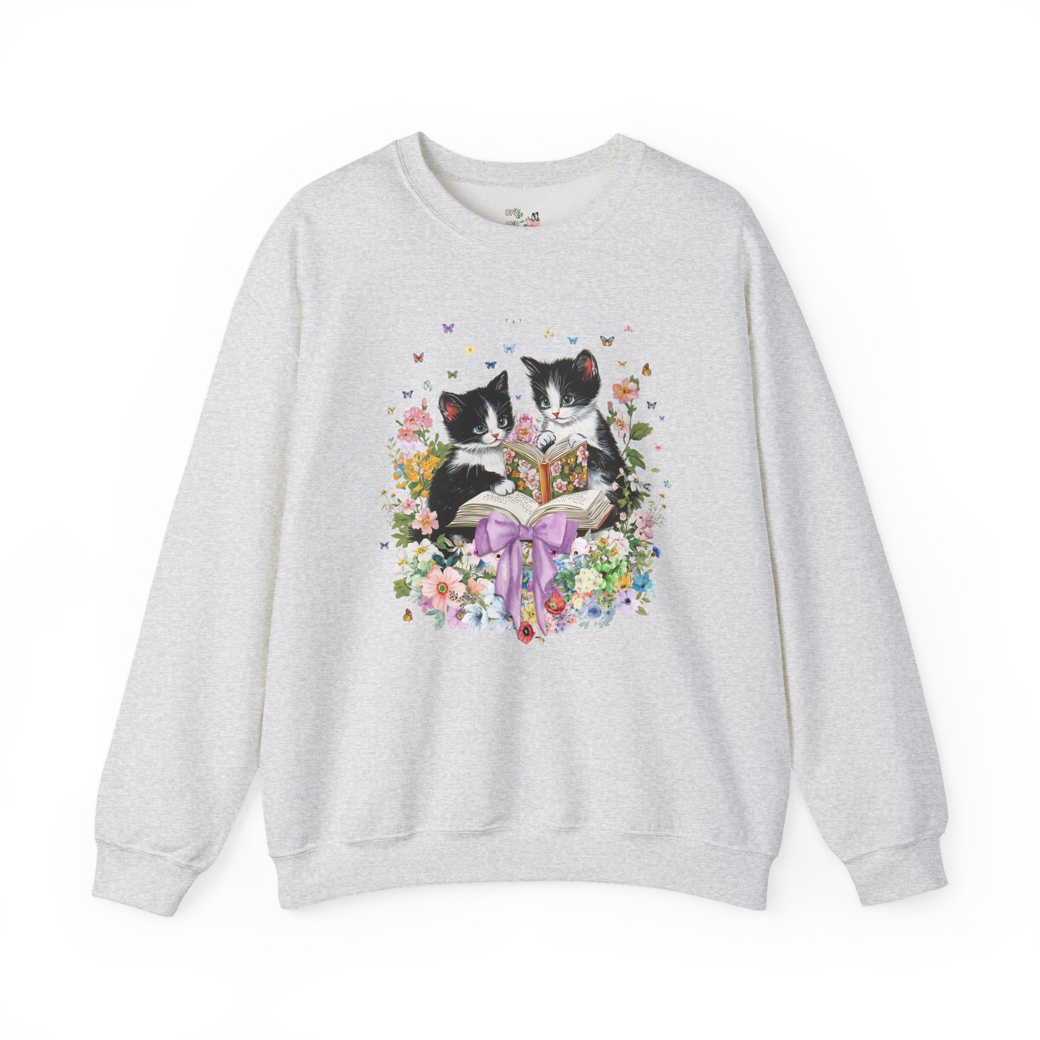 Bookish Cat Lover Sweatshirt, Cat Mom, Cat Dad Who Loves Reading, Cute School Librarian Shirt for Bookworm Who Loves Kittens, 90s Throwback - Opal and June