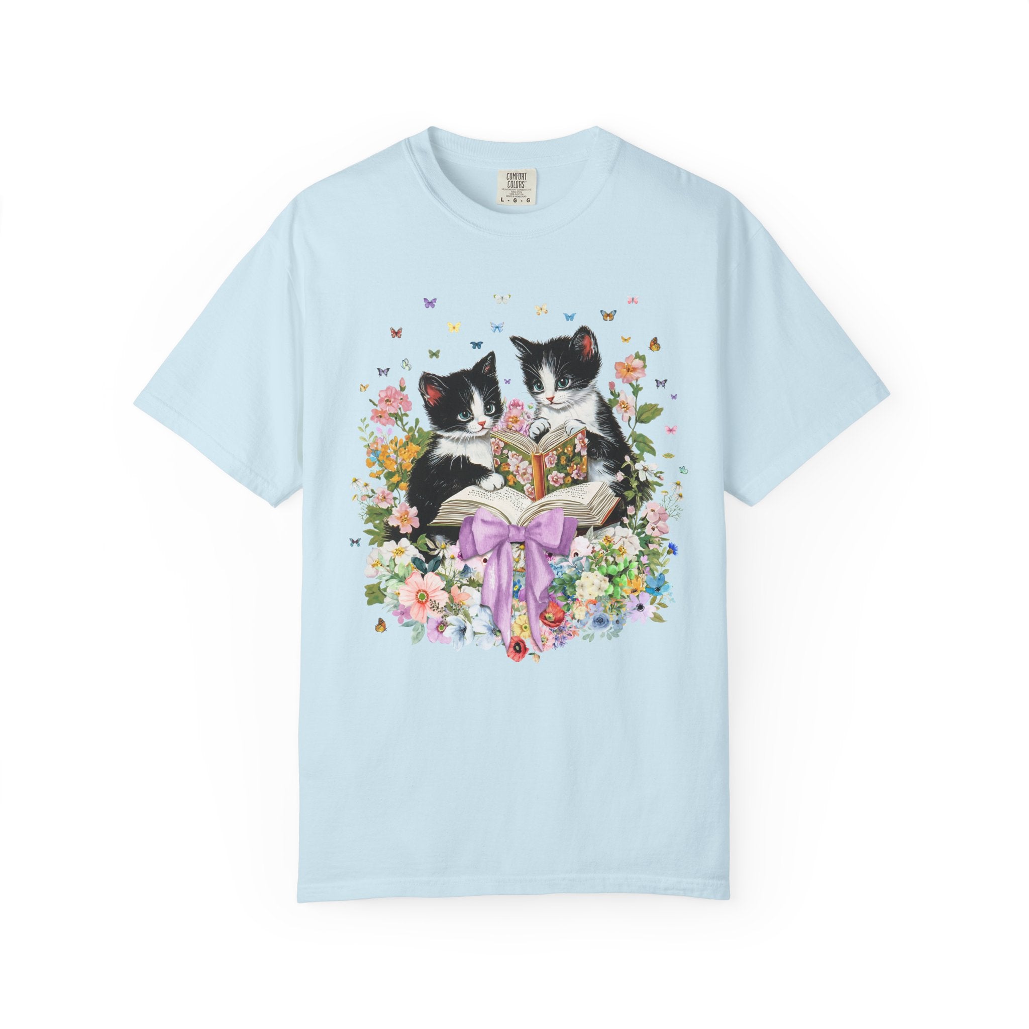 Bookish Cat Lover Tee Shirt for Cat Mom. Cat Dad Who Loves Reading, Cute School Librarian Tee for Bookworm Who Loves Kittens, 90s Throwback - Opal and June