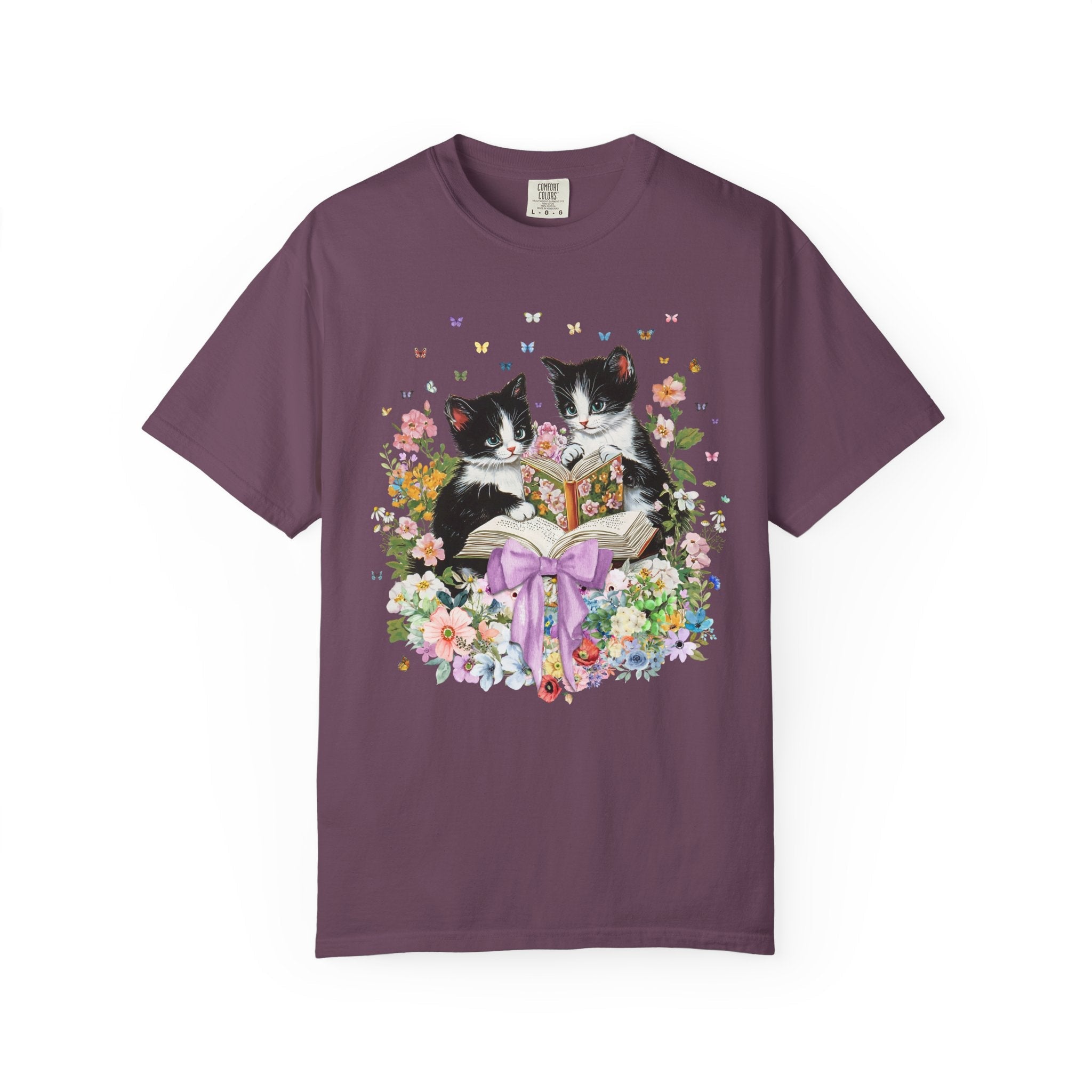 Bookish Cat Lover Tee Shirt for Cat Mom. Cat Dad Who Loves Reading, Cute School Librarian Tee for Bookworm Who Loves Kittens, 90s Throwback - Opal and June