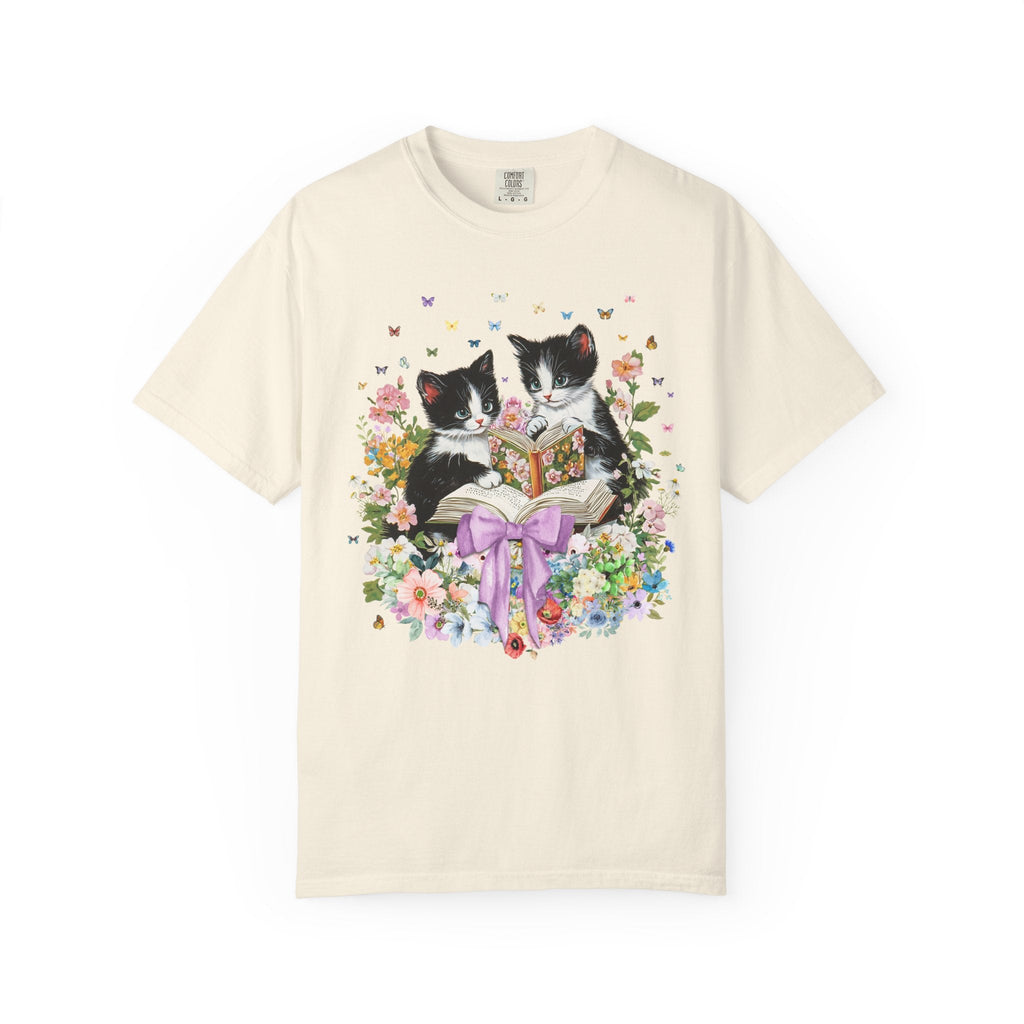 Bookish Cat Lover Tee Shirt for Cat Mom. Cat Dad Who Loves Reading, Cute School Librarian Tee for Bookworm Who Loves Kittens, 90s Throwback - Opal and June