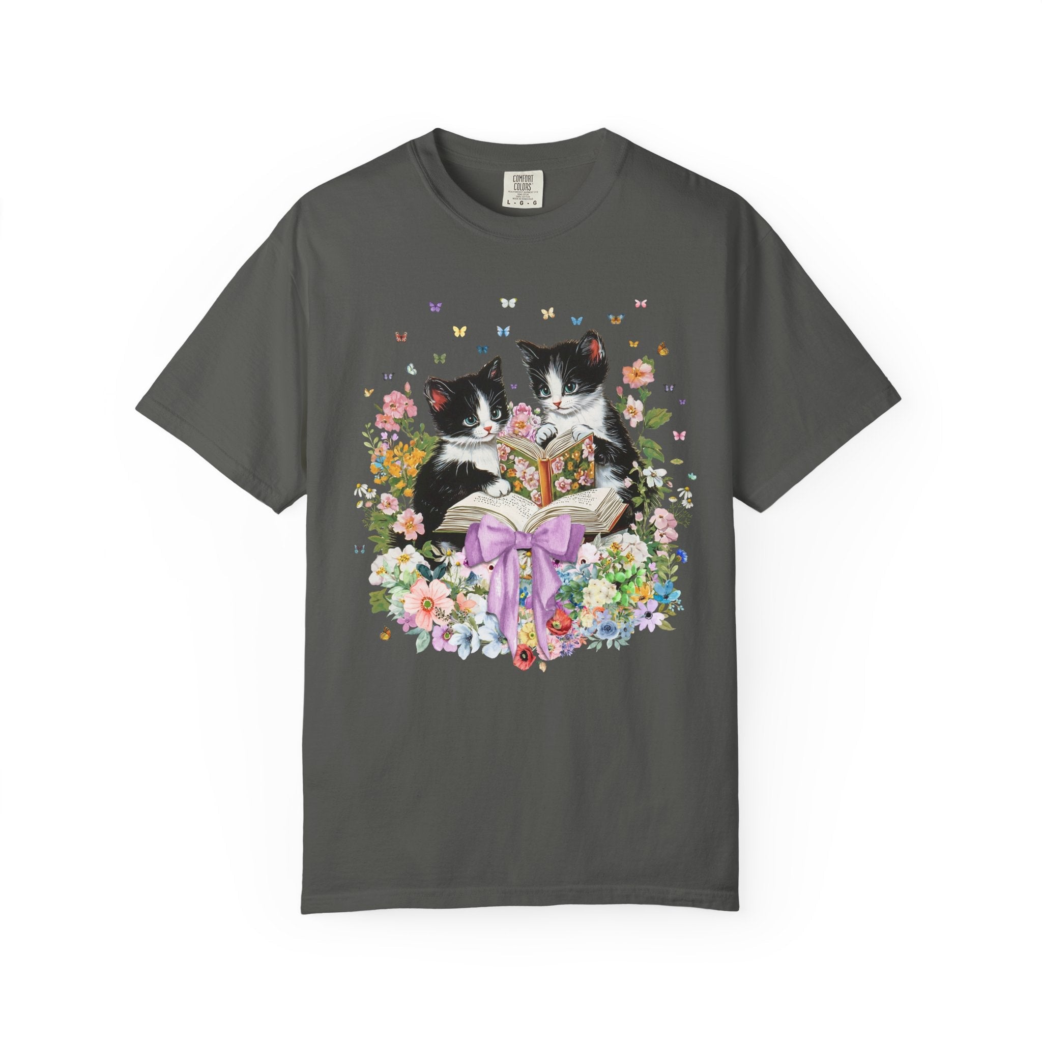 Bookish Cat Lover Tee Shirt for Cat Mom. Cat Dad Who Loves Reading, Cute School Librarian Tee for Bookworm Who Loves Kittens, 90s Throwback - Opal and June