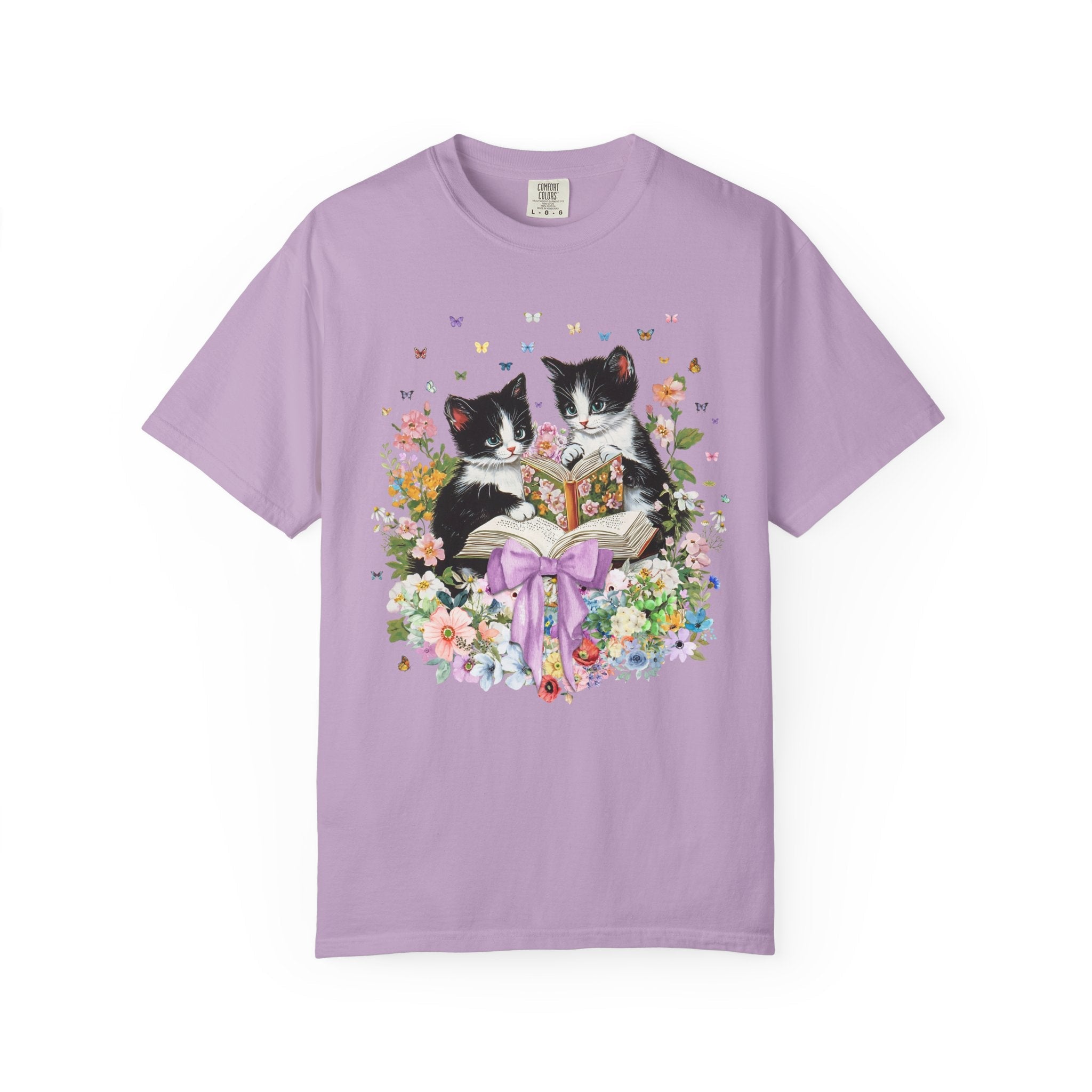 Bookish Cat Lover Tee Shirt for Cat Mom. Cat Dad Who Loves Reading, Cute School Librarian Tee for Bookworm Who Loves Kittens, 90s Throwback - Opal and June