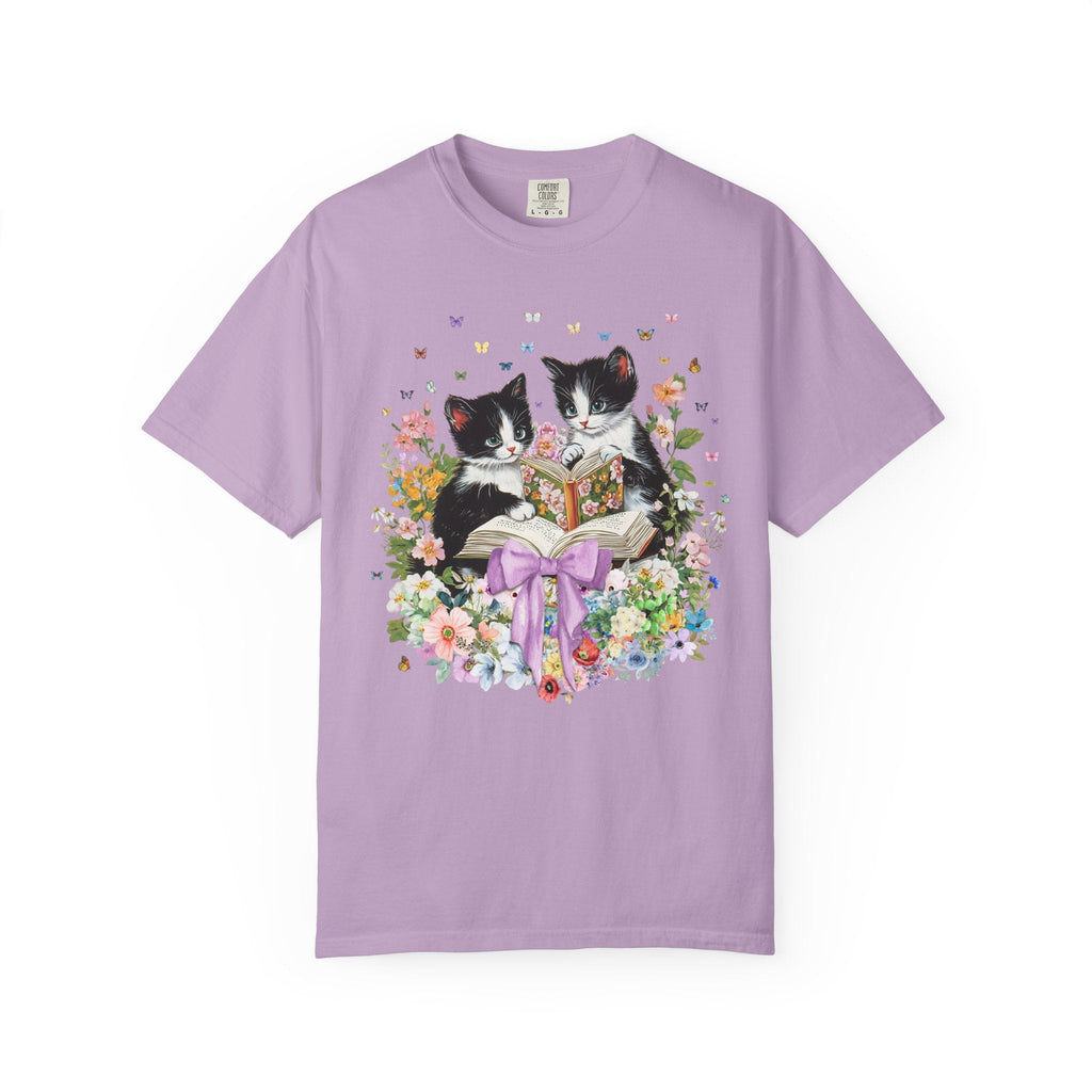 Bookish Cat Lover Tee Shirt for Cat Mom. Cat Dad Who Loves Reading, Cute School Librarian Tee for Bookworm Who Loves Kittens, 90s Throwback - Opal and June