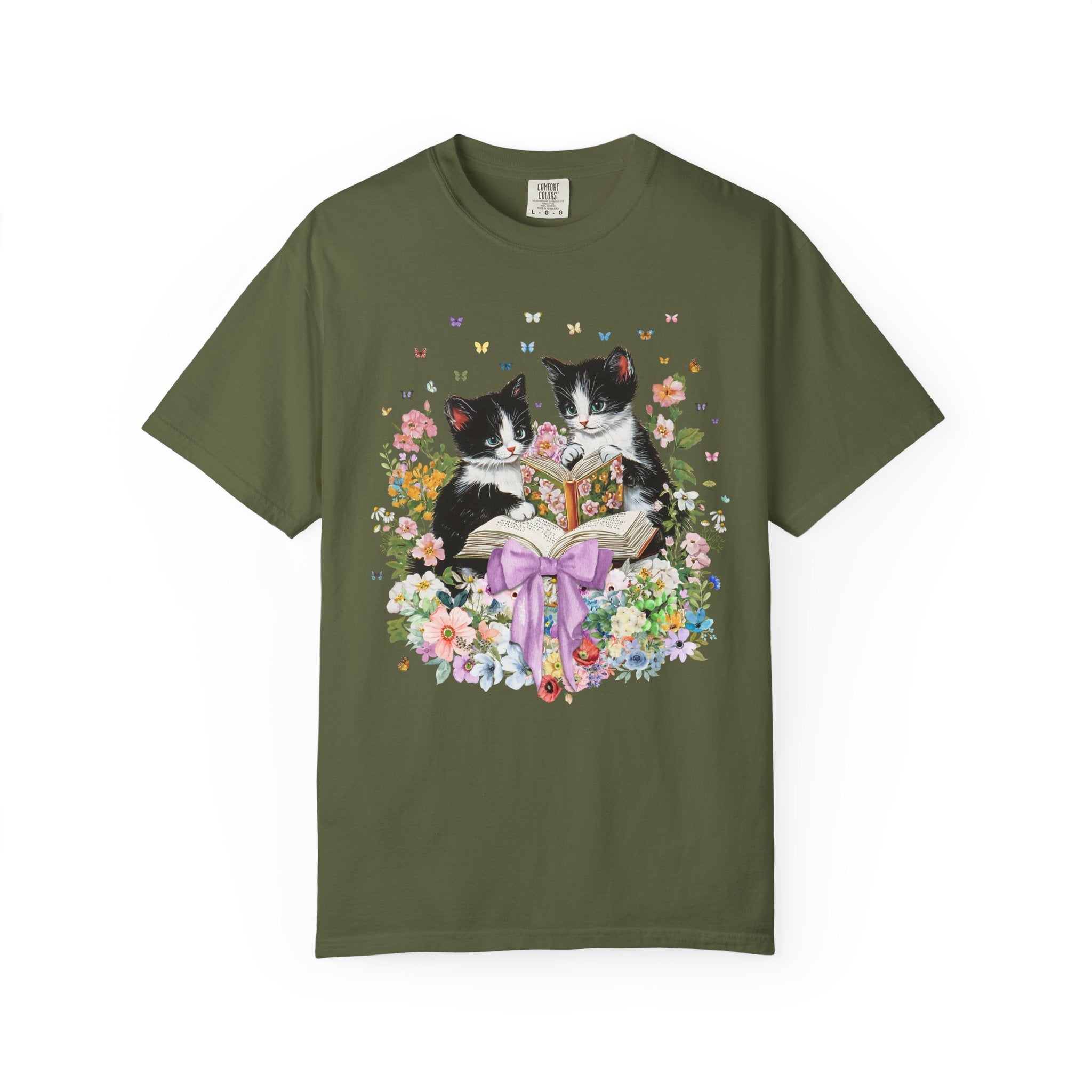 Bookish Cat Lover Tee Shirt for Cat Mom. Cat Dad Who Loves Reading, Cute School Librarian Tee for Bookworm Who Loves Kittens, 90s Throwback - Opal and June