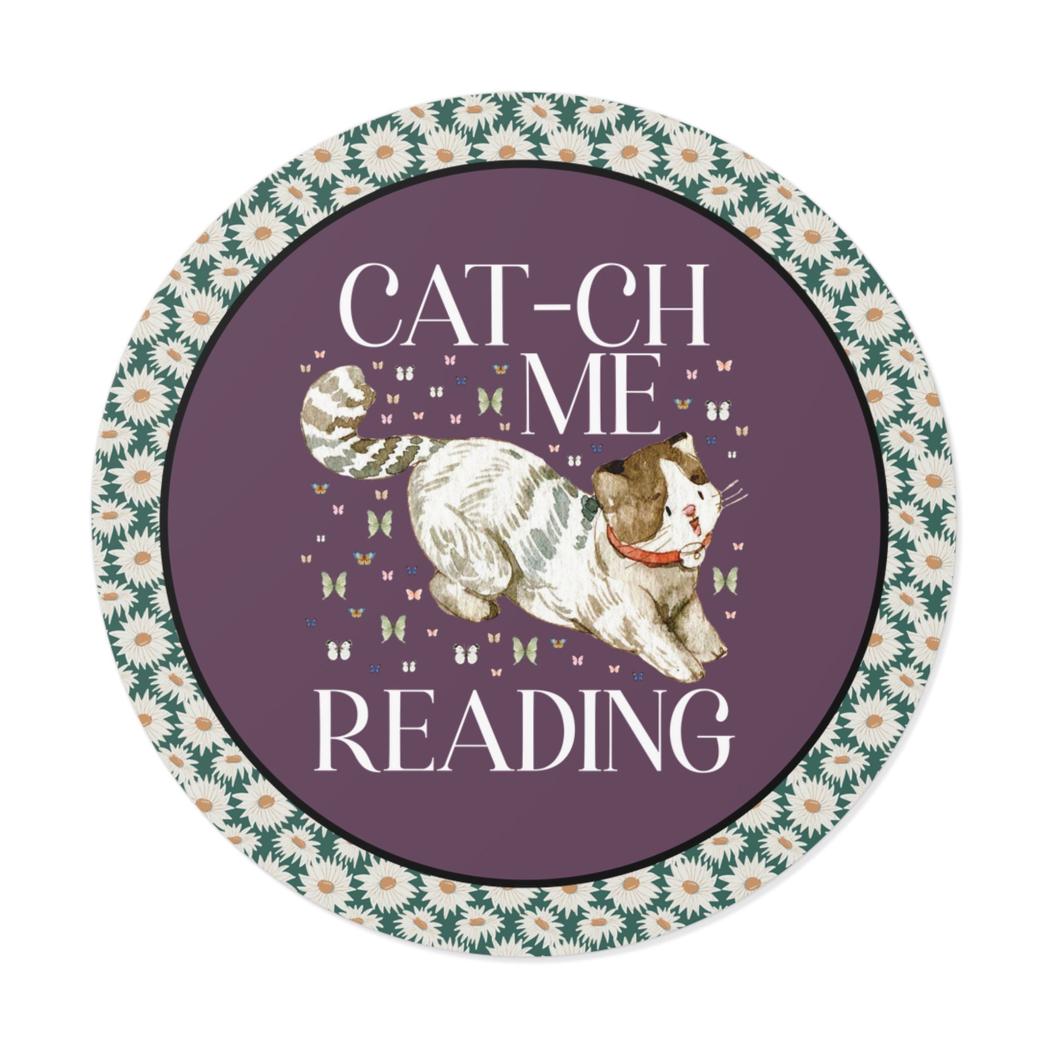 Bookish Cat Sticker with Funny Saying: Cat - ch Me Reading | Silly Cottagecore Book Lover or Bookworm Sticker, School Librarian, Reading Teacher - Opal and June