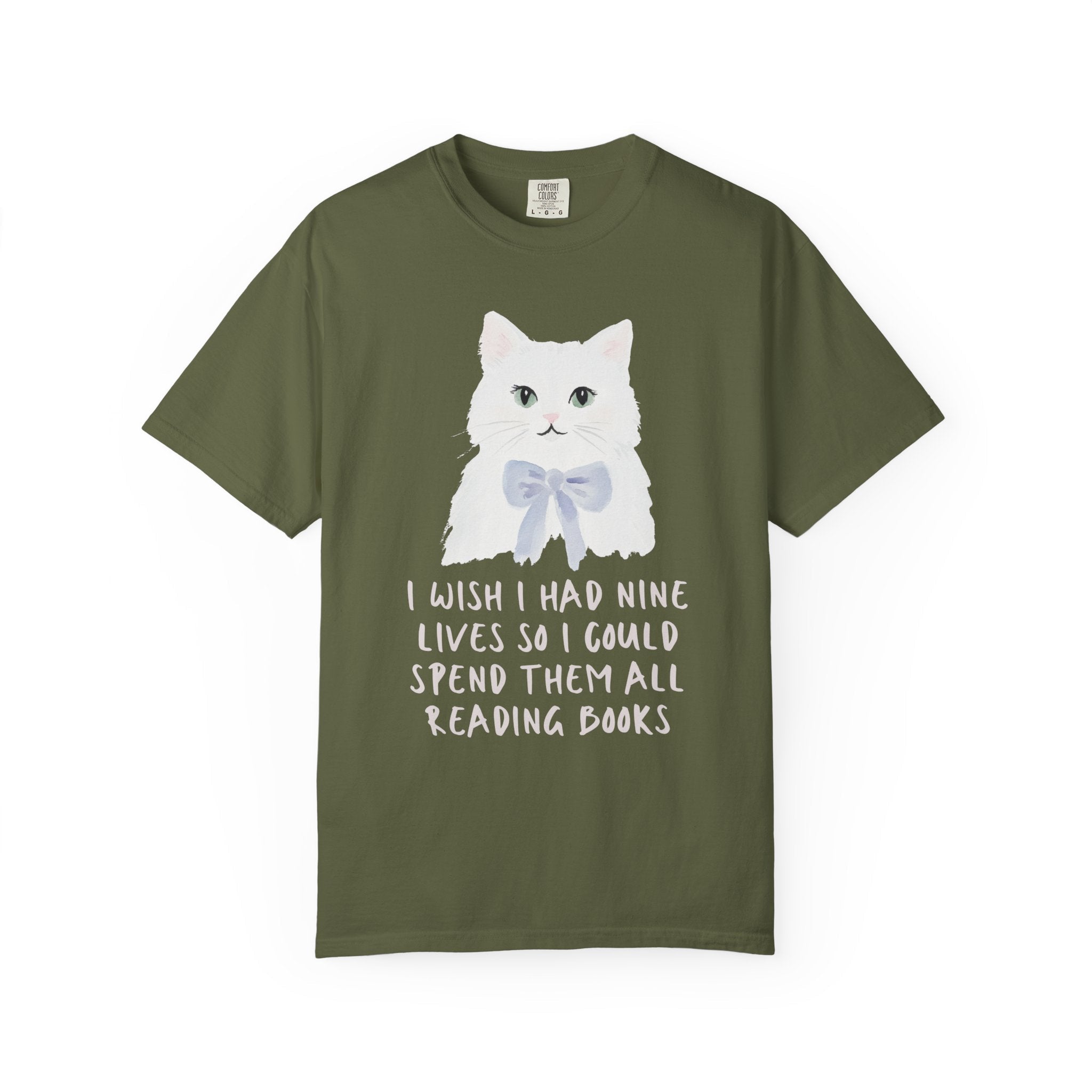 Bookish Cat Tee Shirt: I Wish I Had Nine Lives, Silly Romance Reader Cat Mom T-Shirt, Silly Vintage Aesthetic Animal Lover Tee for Librarian - Opal and June