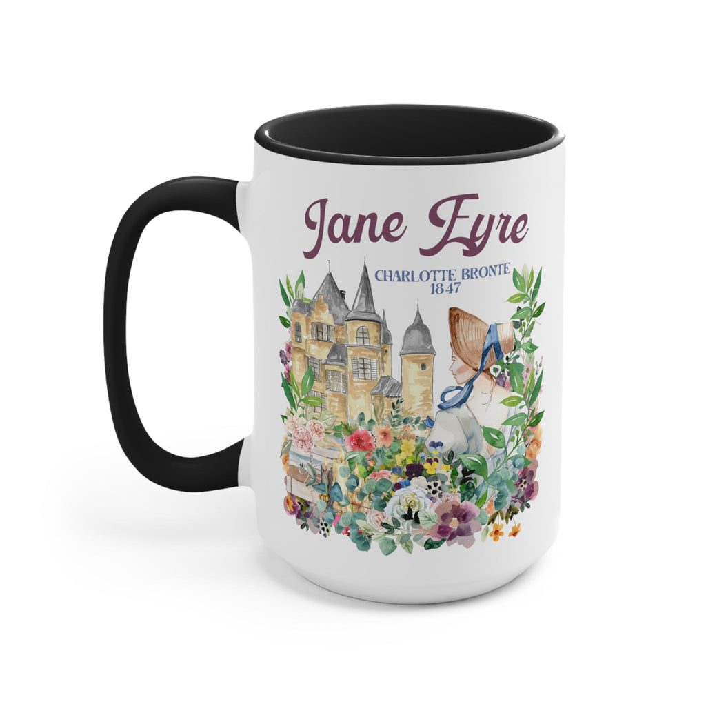 Bookish Classic Literature Coffee Mug: Jane Eyre by Charlotte Bronte | 15 Oz Floral Boho Style Coffee Mug - Opal and June