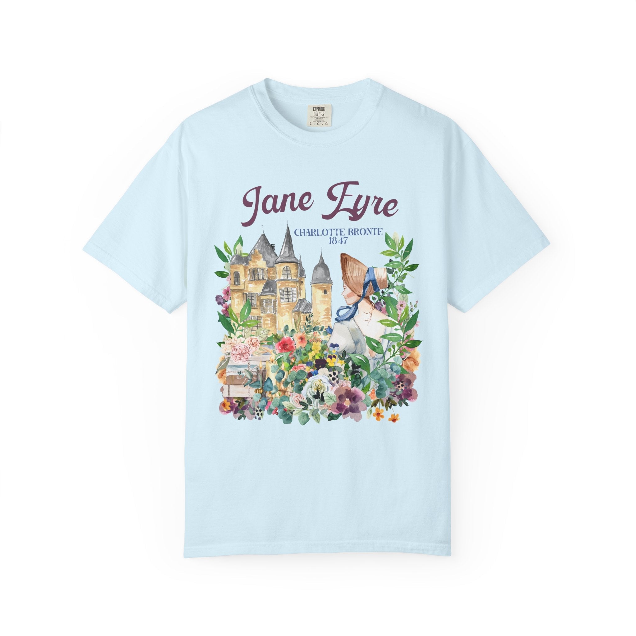 Bookish Classic Literature Tee Shirt for Librarian: Jane Eyre by Charlotte Bronte | Floral Cottagecore Style Shirt for Book Lover or Teacher - Opal and June