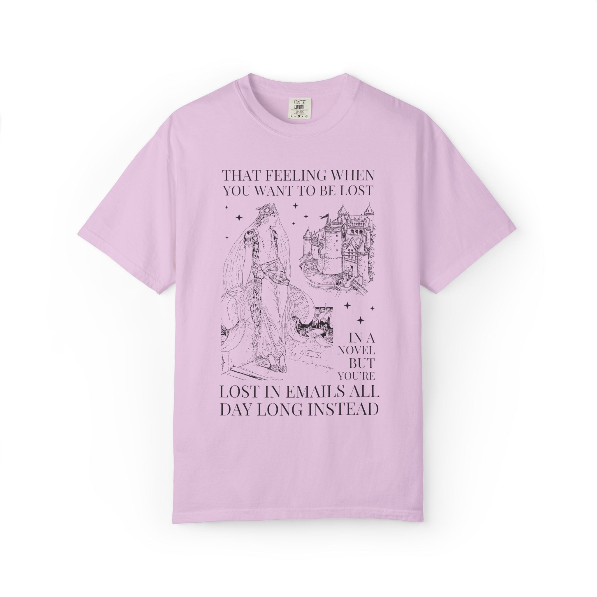 Bookish Co-Worker Matching Tee Shirt for Book Lover, Silly Fantasy Romance Reader Tee Shirt: Lost in Emails Instead, Funny Reading Gift - Opal and June