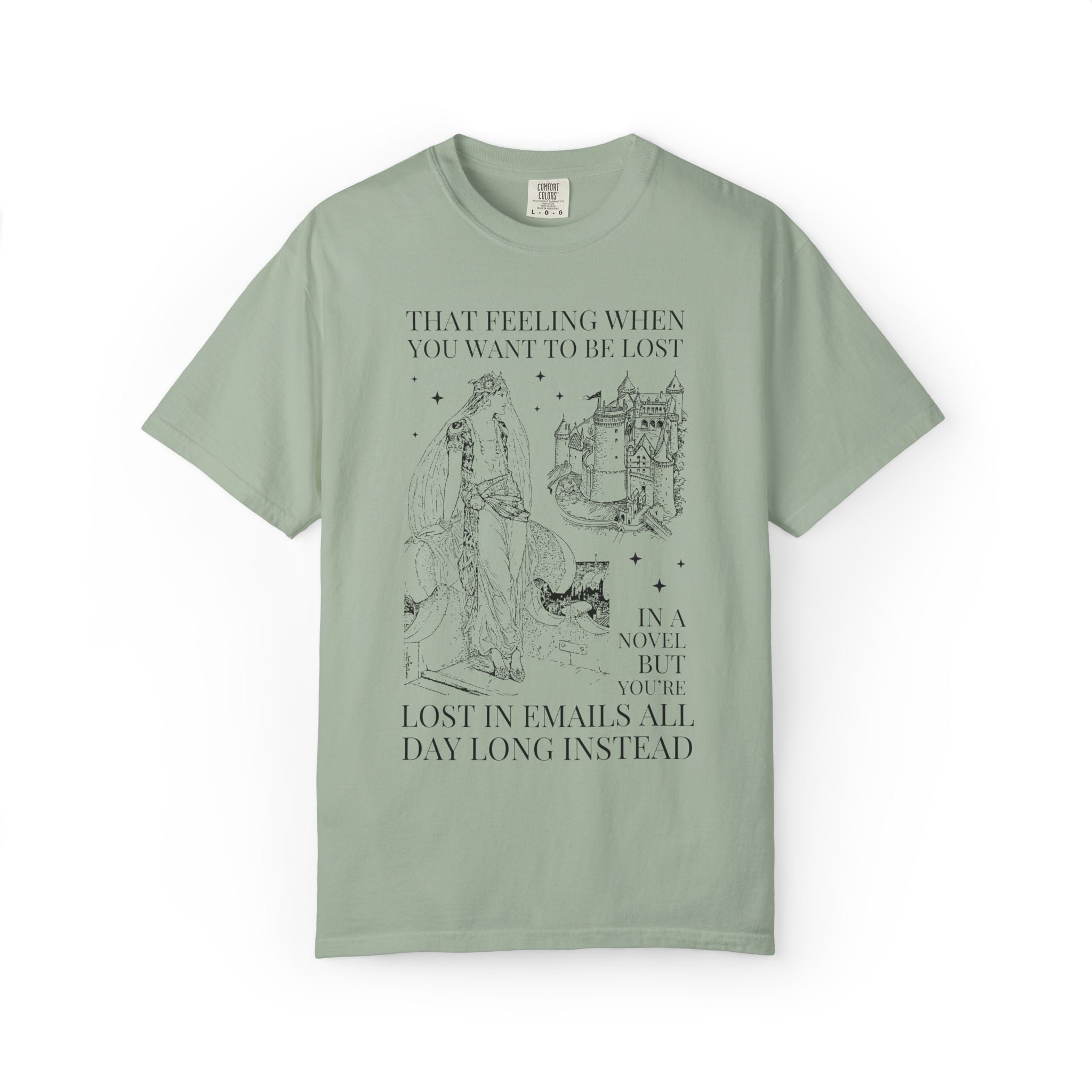 Bookish Co-Worker Matching Tee Shirt for Book Lover, Silly Fantasy Romance Reader Tee Shirt: Lost in Emails Instead, Funny Reading Gift - Opal and June