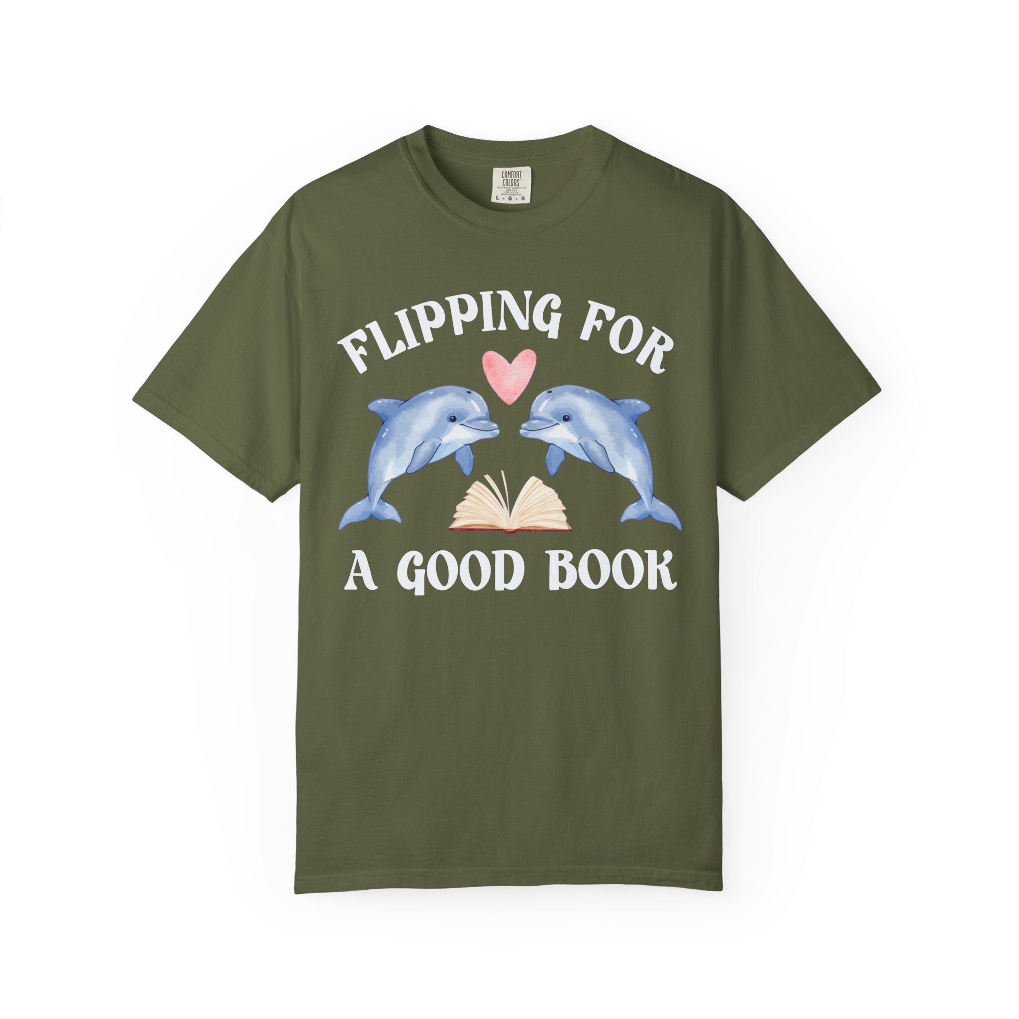 Bookish Dolphin Lover Tee Shirt for School Librarian, Science Teacher Who Loves Reading: Flipping for a Good Book, Animal Lover Bookworm Tee - Opal and June