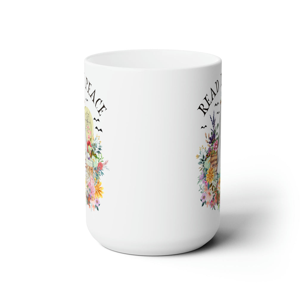 Bookish Floral Ghost Coffee Mug for Halloween: 15 Oz Coffee Cup for Reader - Opal and June