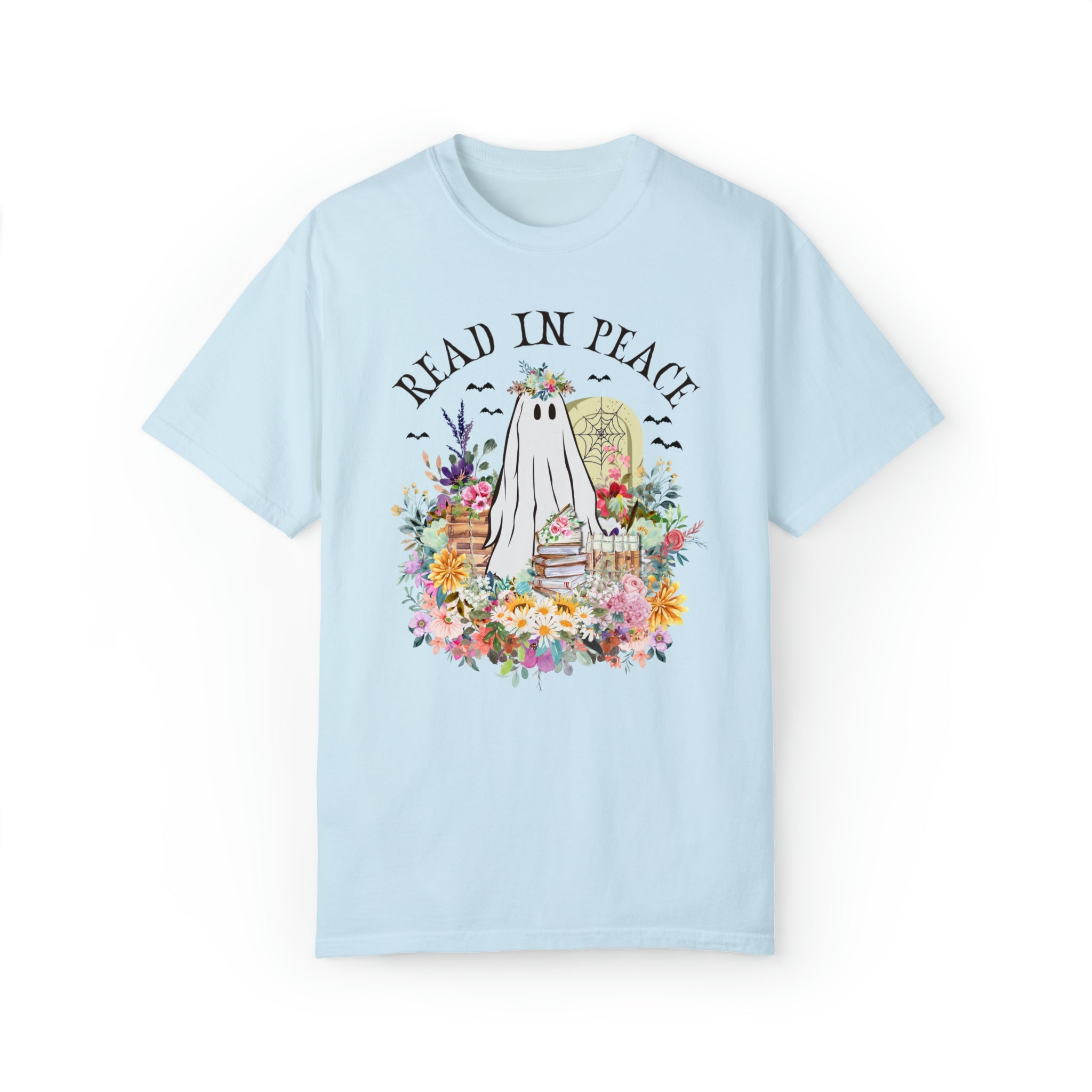 Bookish Floral Ghost Tee Shirt for Halloween: Read In Peace | Funny Cottagecore Spooky Season T-Shirt - Opal and June