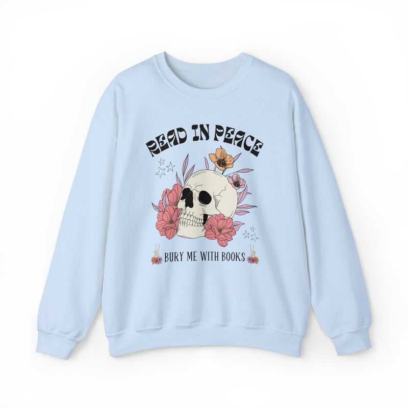 Bookish Floral Skull Crewneck for Halloween: Read In Peace | Funny Cottagecore Spooky Season Gift - Opal and June