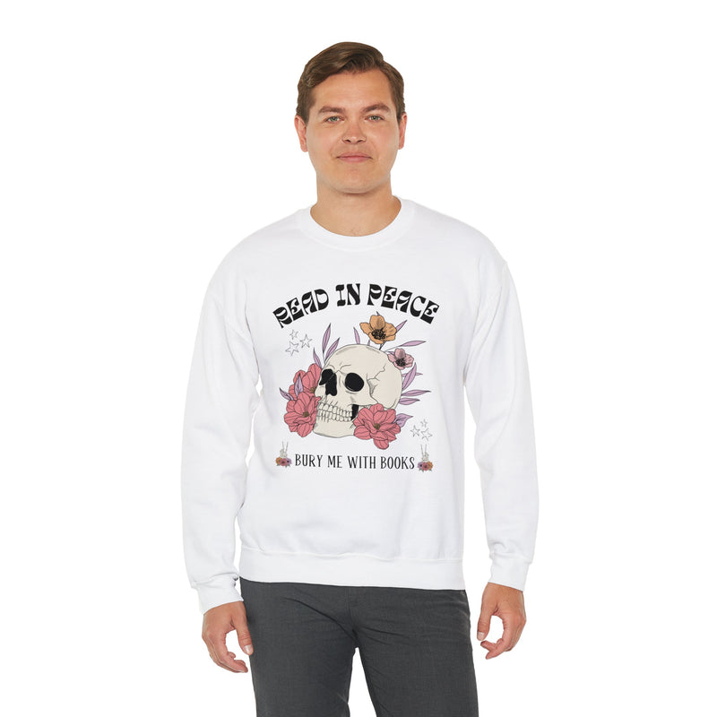 Bookish Floral Skull Crewneck for Halloween: Read In Peace | Funny Cottagecore Spooky Season Gift - Opal and June