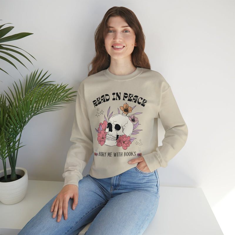 Bookish Floral Skull Crewneck for Halloween: Read In Peace | Funny Cottagecore Spooky Season Gift - Opal and June