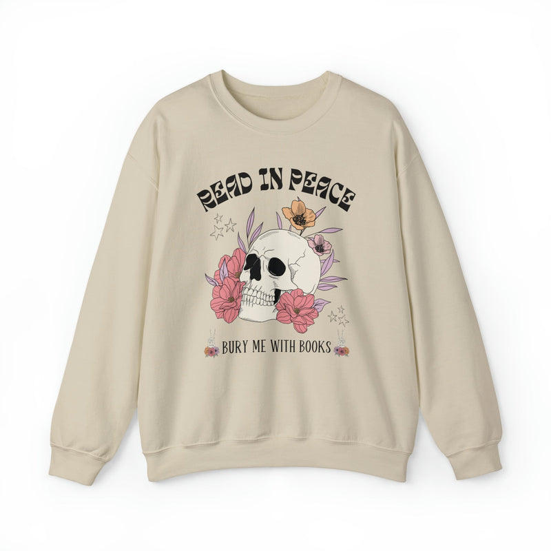 Bookish Floral Skull Crewneck for Halloween: Read In Peace | Funny Cottagecore Spooky Season Gift - Opal and June