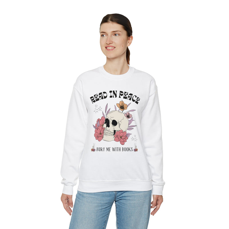 Bookish Floral Skull Crewneck for Halloween: Read In Peace | Funny Cottagecore Spooky Season Gift - Opal and June
