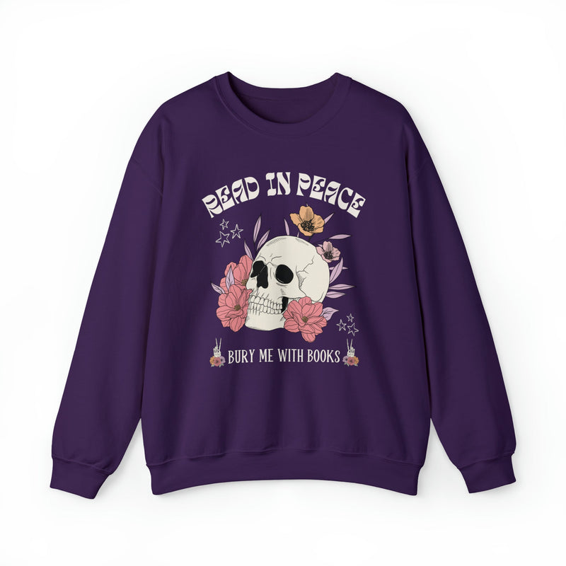Bookish Floral Skull Crewneck for Halloween: Read In Peace | Funny Cottagecore Spooky Season Gift - Opal and June