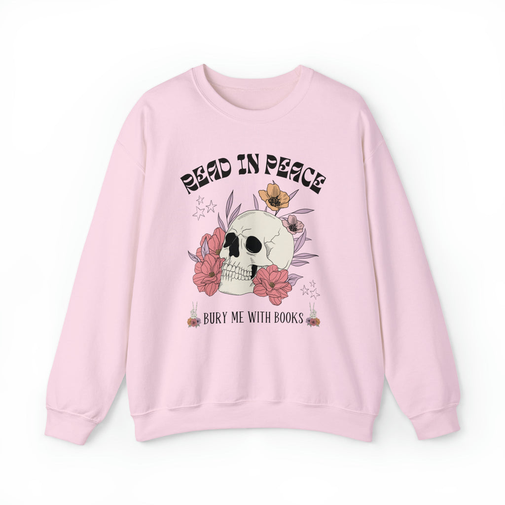 Bookish Floral Skull Crewneck for Halloween: Read In Peace | Funny Cottagecore Spooky Season Gift - Opal and June