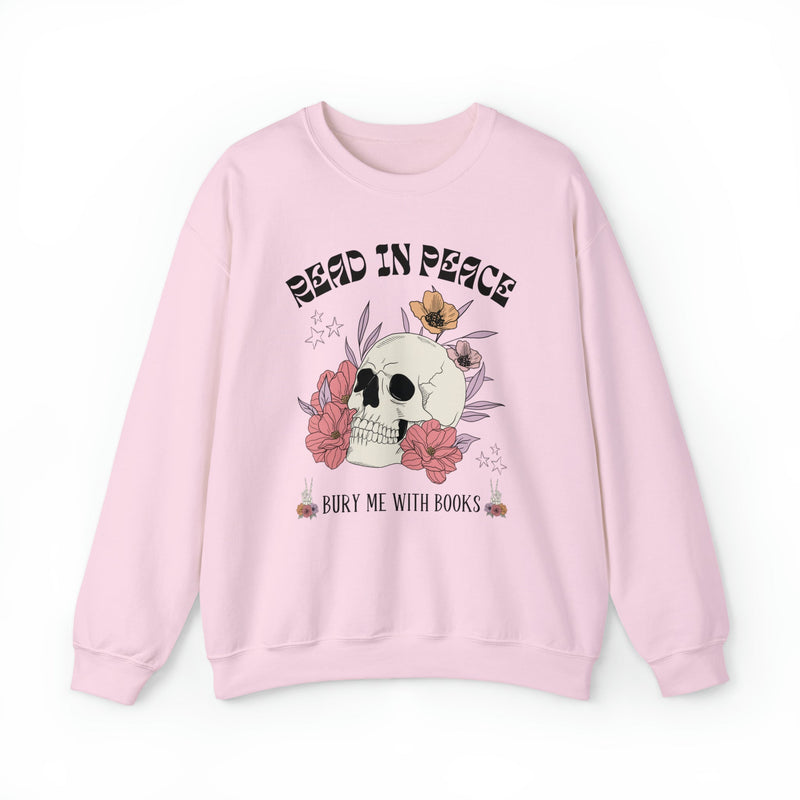 Bookish Floral Skull Crewneck for Halloween: Read In Peace | Funny Cottagecore Spooky Season Gift - Opal and June