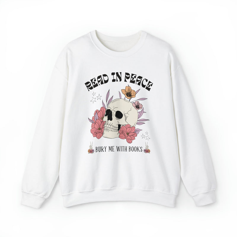Bookish Floral Skull Crewneck for Halloween: Read In Peace | Funny Cottagecore Spooky Season Gift - Opal and June