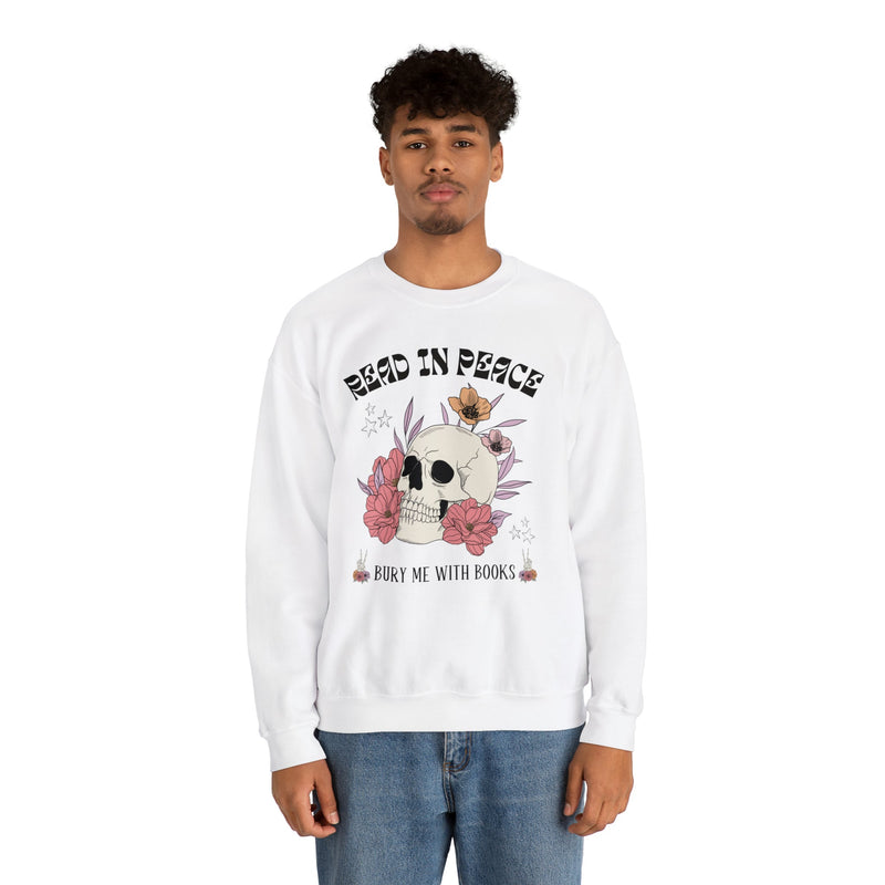 Bookish Floral Skull Crewneck for Halloween: Read In Peace | Funny Cottagecore Spooky Season Gift - Opal and June