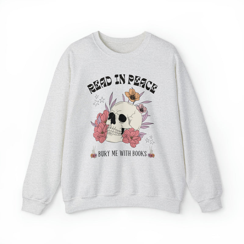 Bookish Floral Skull Crewneck for Halloween: Read In Peace | Funny Cottagecore Spooky Season Gift - Opal and June