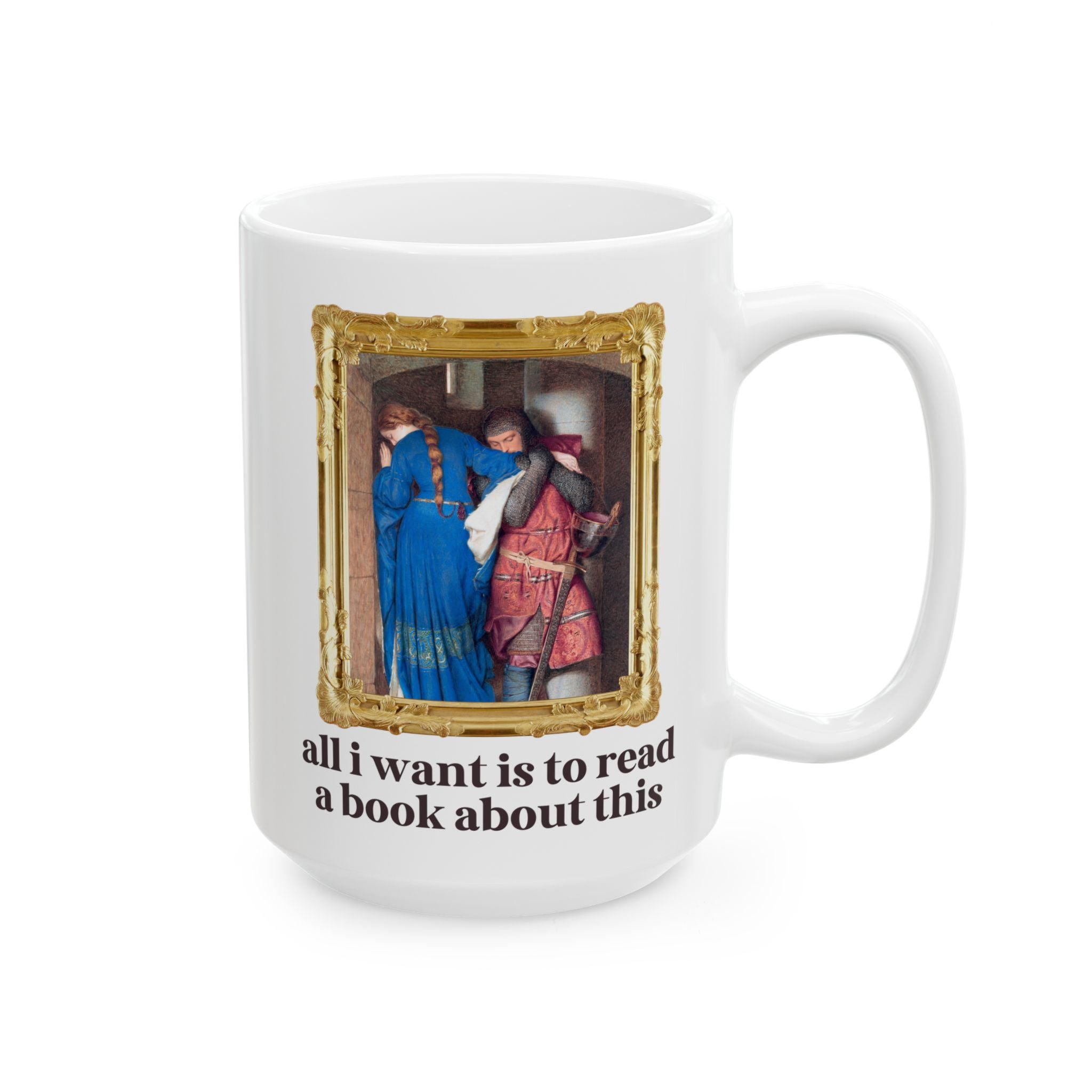 Bookish Forbidden Love Art History Mug, Medieval Romance Reader Gift for Librarian or Moms Who Read, Meeting on the Turret Stairs - Opal and June