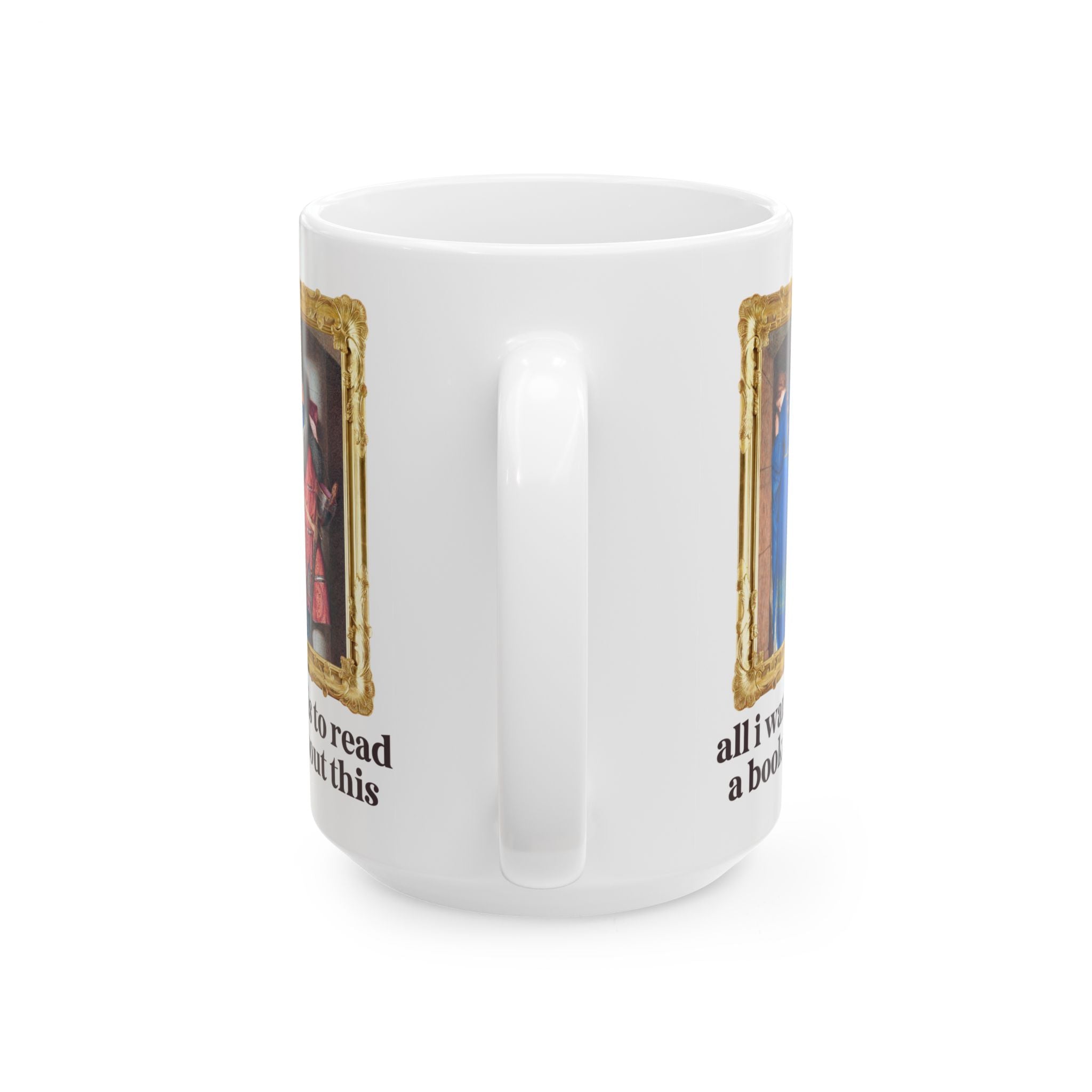 Bookish Forbidden Love Art History Mug, Medieval Romance Reader Gift for Librarian or Moms Who Read, Meeting on the Turret Stairs - Opal and June