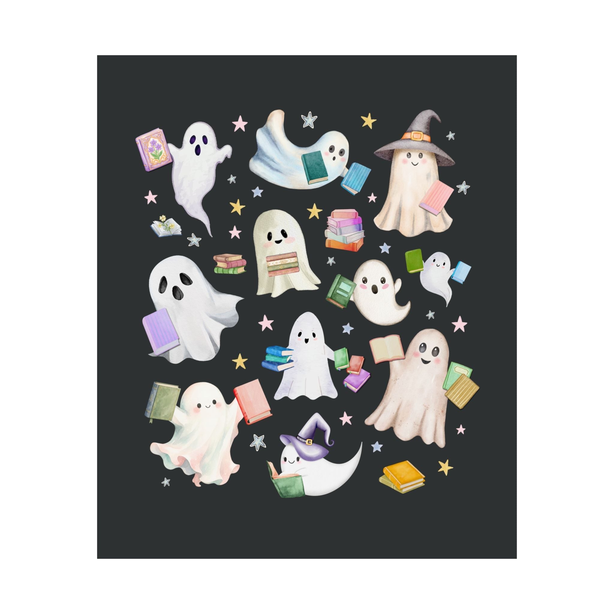 Bookish Ghost Lover Poster Print with Ghosts Holding Books for Reading Teacher or School Librarian, Silly Halloween Book Lover Class Decor - Opal and June