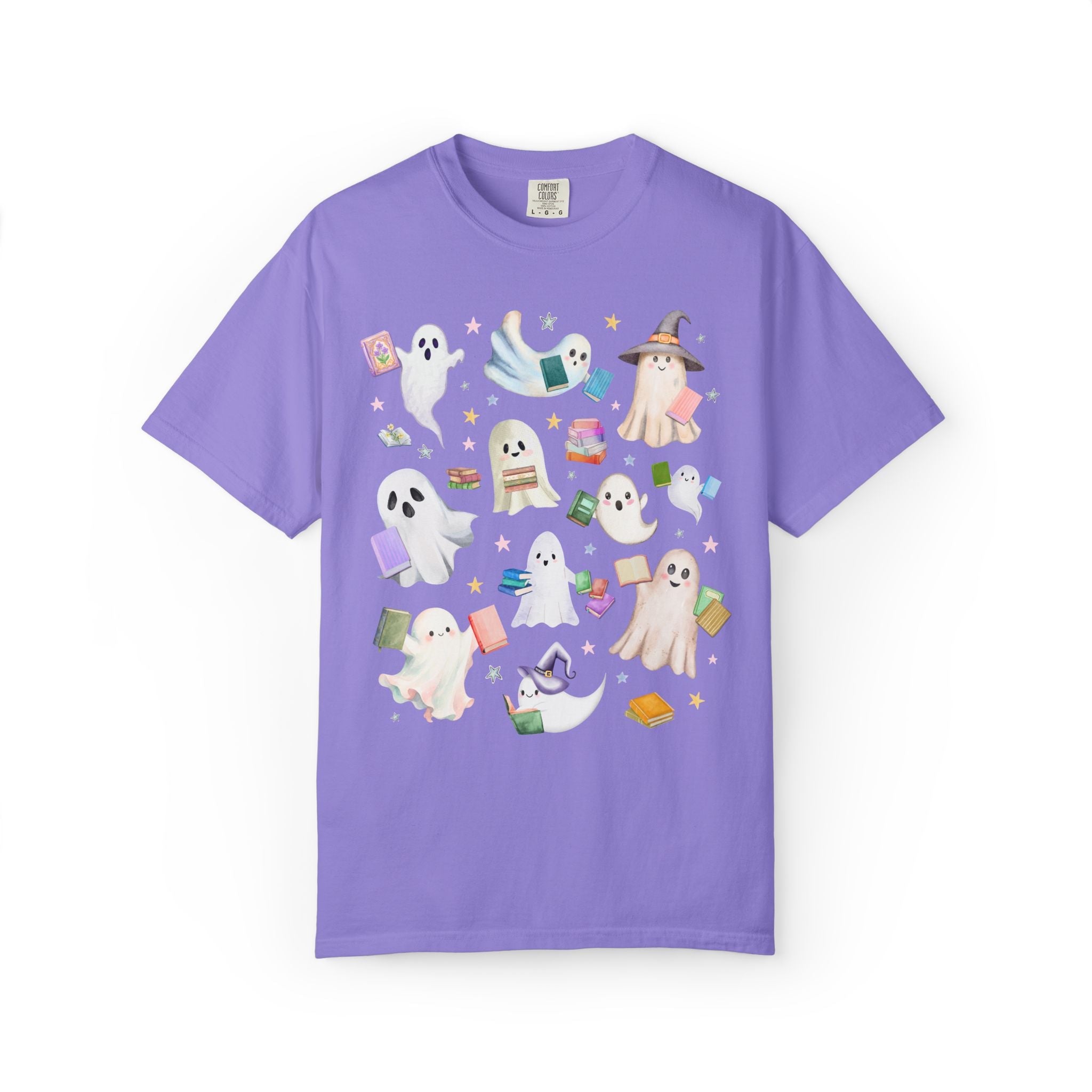 Bookish Ghost Lover Tee Shirt with Ghosts Holding Books - Opal and June