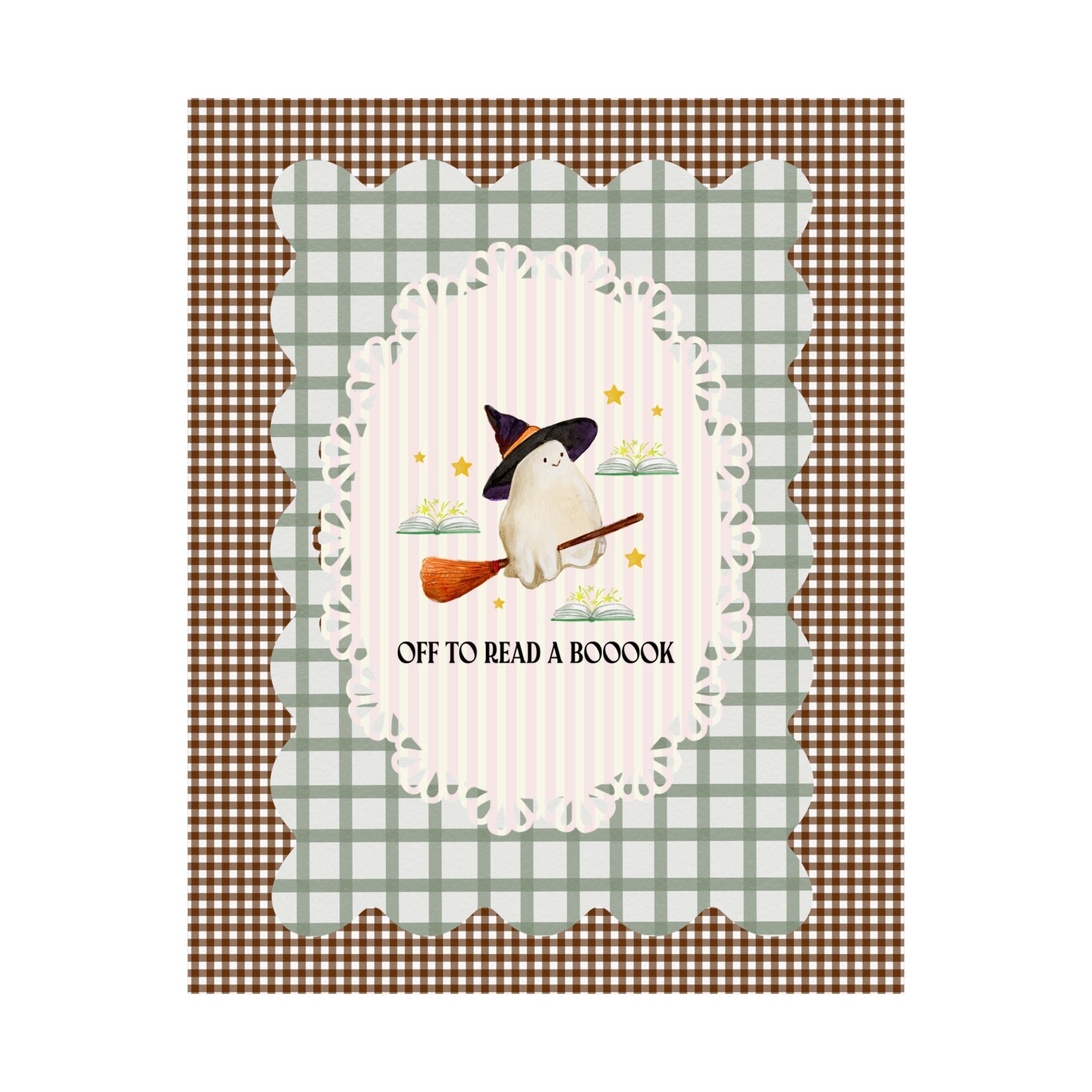 Bookish Ghost Poster Print for Halloween: Off To Read a Boooook, Silly Book Lover Print for Spooky Season, School Librarian, Reading Teacher - Opal and June