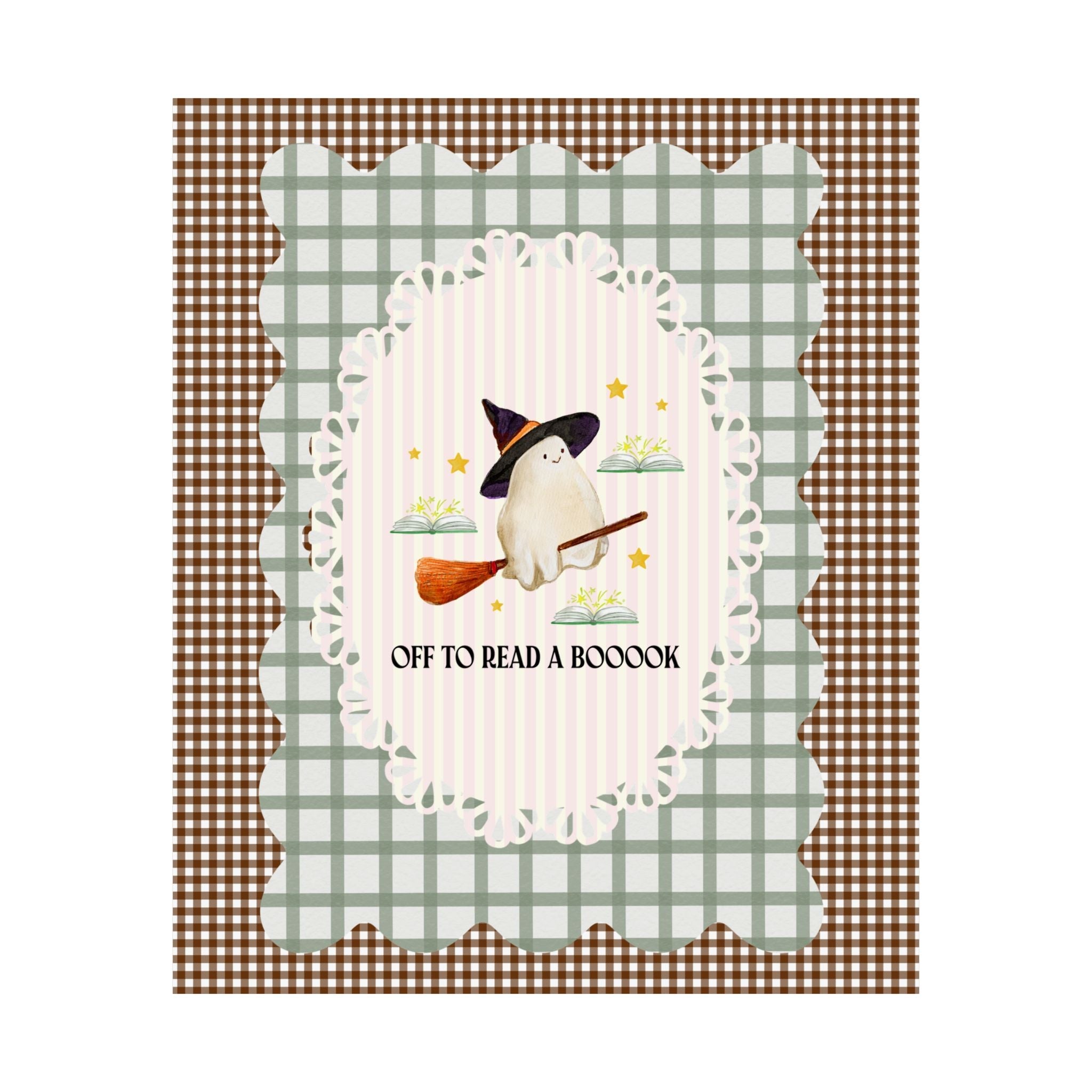 Bookish Ghost Poster Print for Halloween: Off To Read a Boooook, Silly Book Lover Print for Spooky Season, School Librarian, Reading Teacher - Opal and June