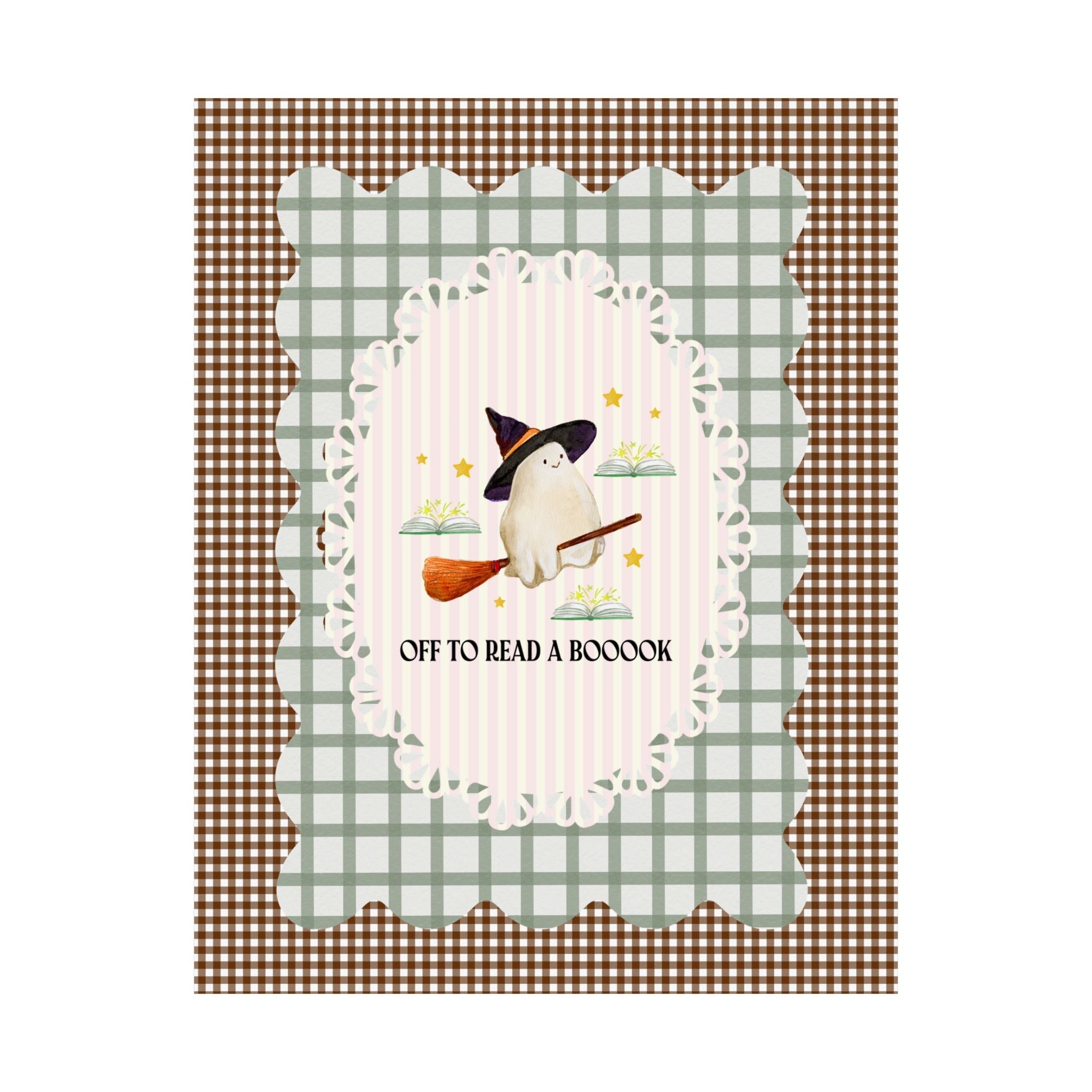 Bookish Ghost Poster Print for Halloween: Off To Read a Boooook, Silly Book Lover Print for Spooky Season, School Librarian, Reading Teacher - Opal and June