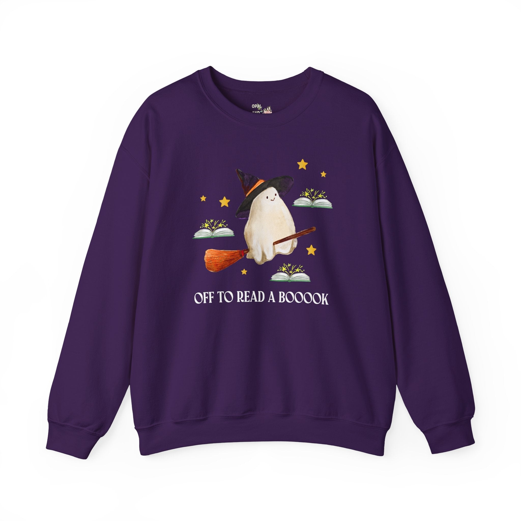 Bookish Ghost Sweatshirt for Halloween: Off To Read a Boooook, Silly Book Lover Shirt for Spooky Season, School Librarian, Reading Teacher - Opal and June